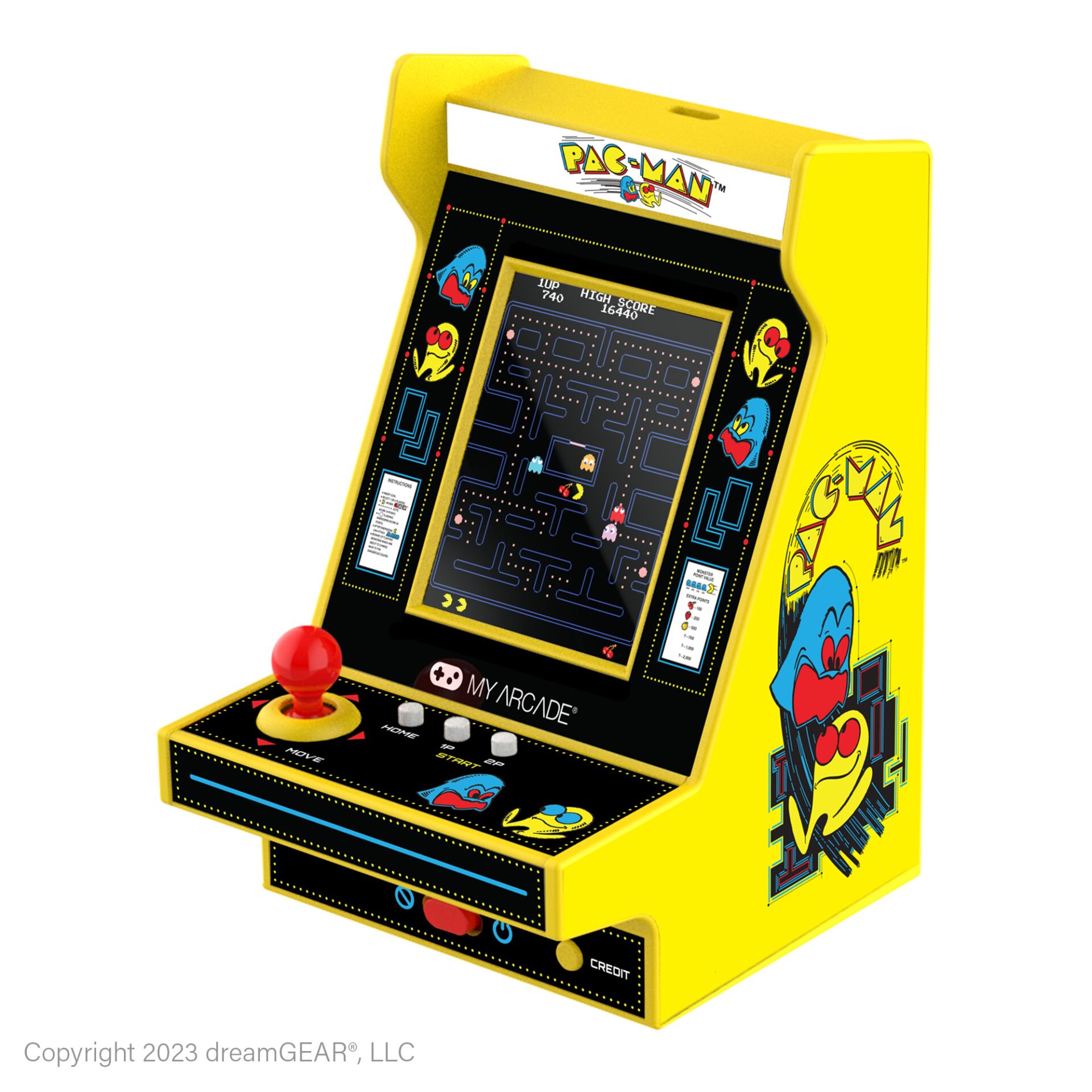 Arcade-Kabine, Pac-Man, gelbes Gehäuse, Mini-Arcade, Joystick-Spiel