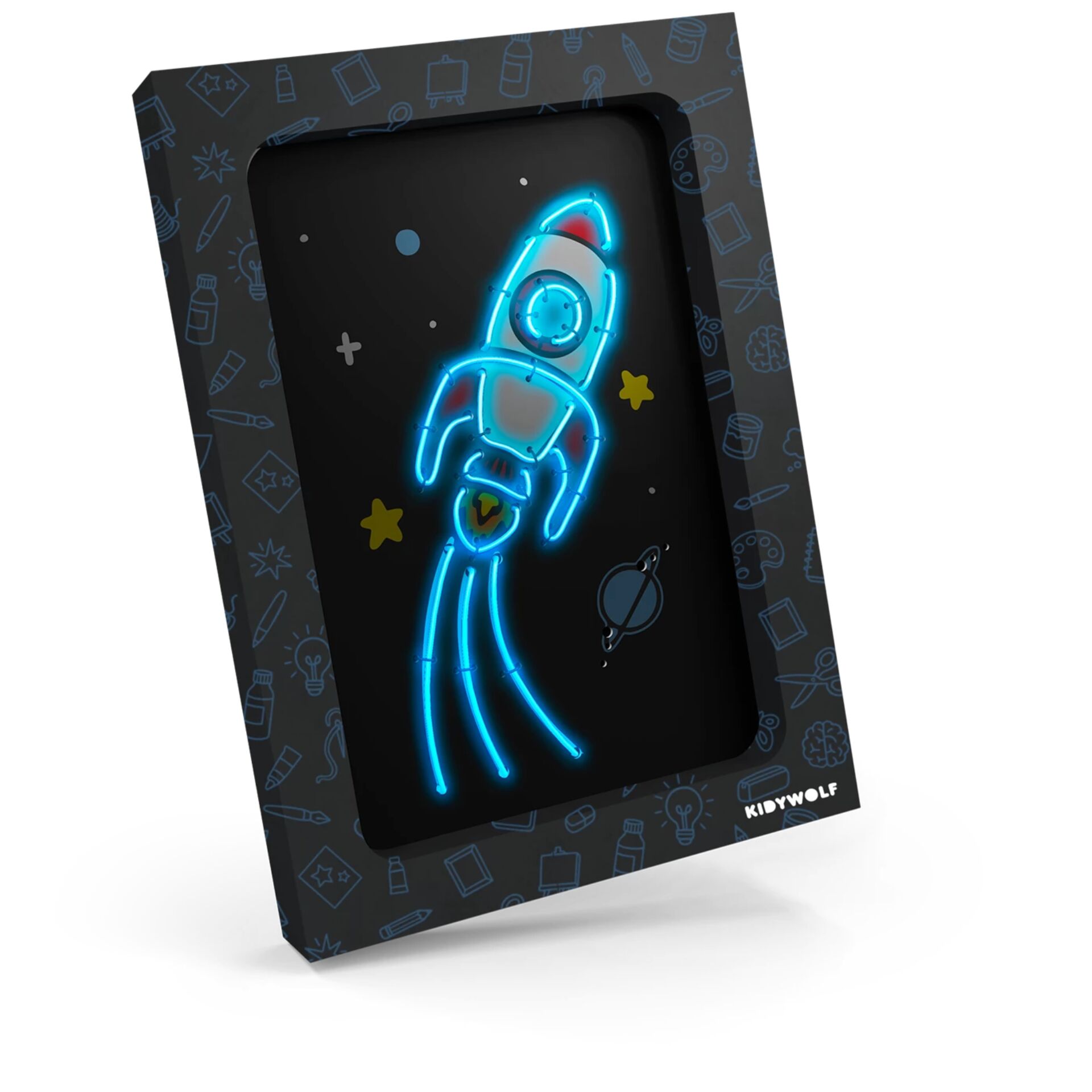 Neon Rocket, Neon Art, Space Theme, Frame Gift, KIDYWOLF