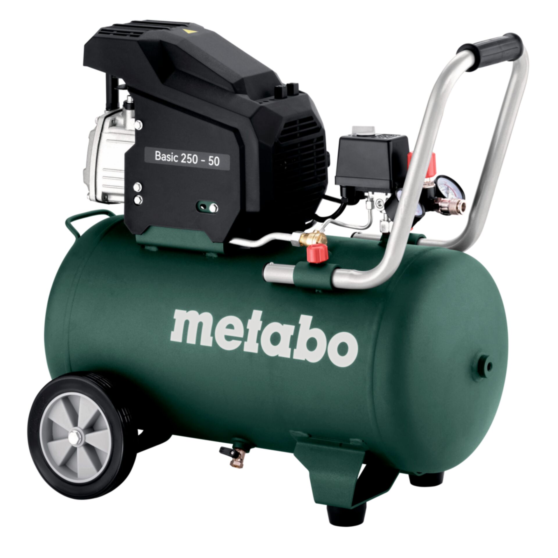 Luftkompressor, Etagenkompressor, Metabo, Tragbar, Druckbehälter, Kompressor, Druckluftkompressor, 50-Liter-Tank, fahrbar, grün