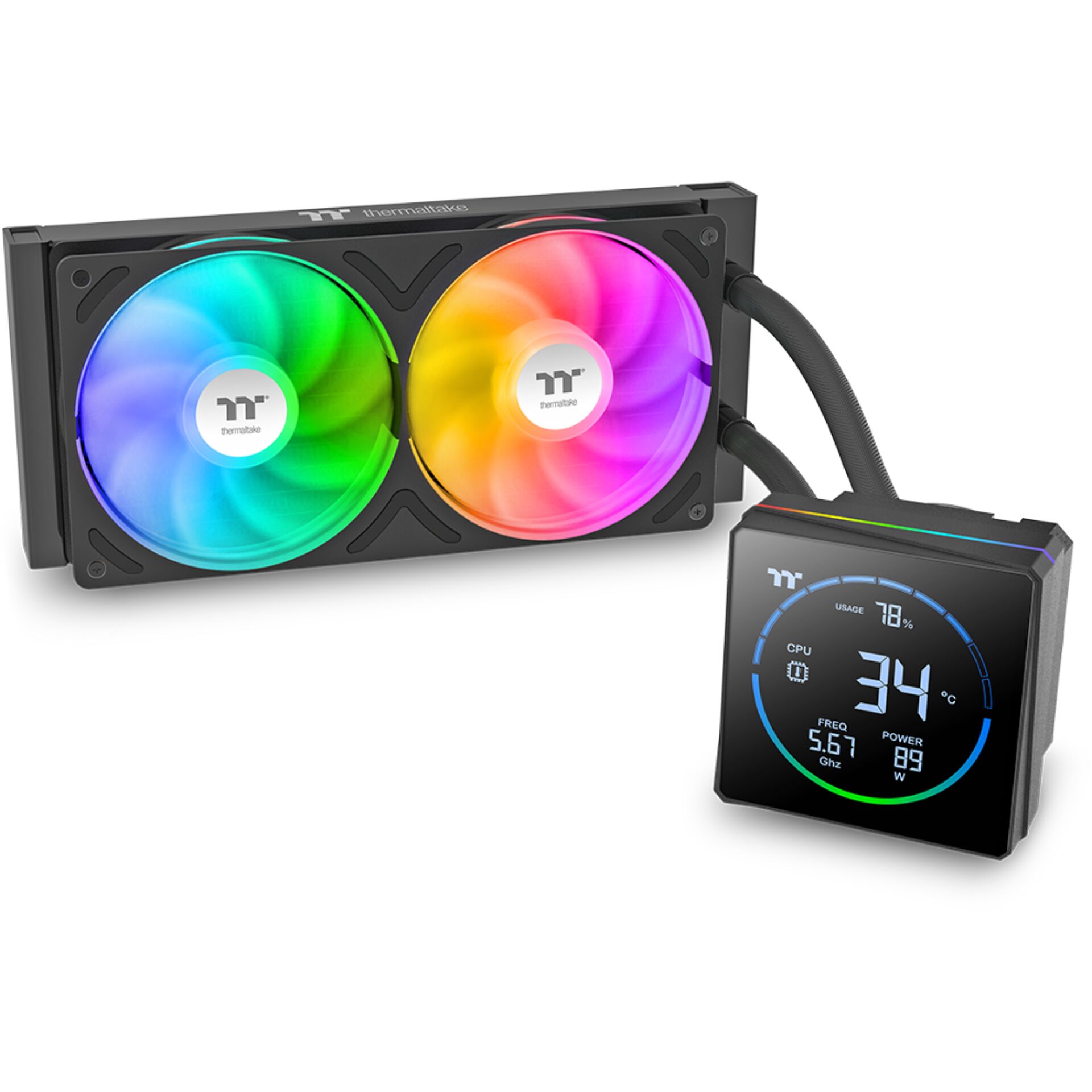 wasserkühlung, rgb, dual-fan, cpu-liquid-cooler, monitor-attach