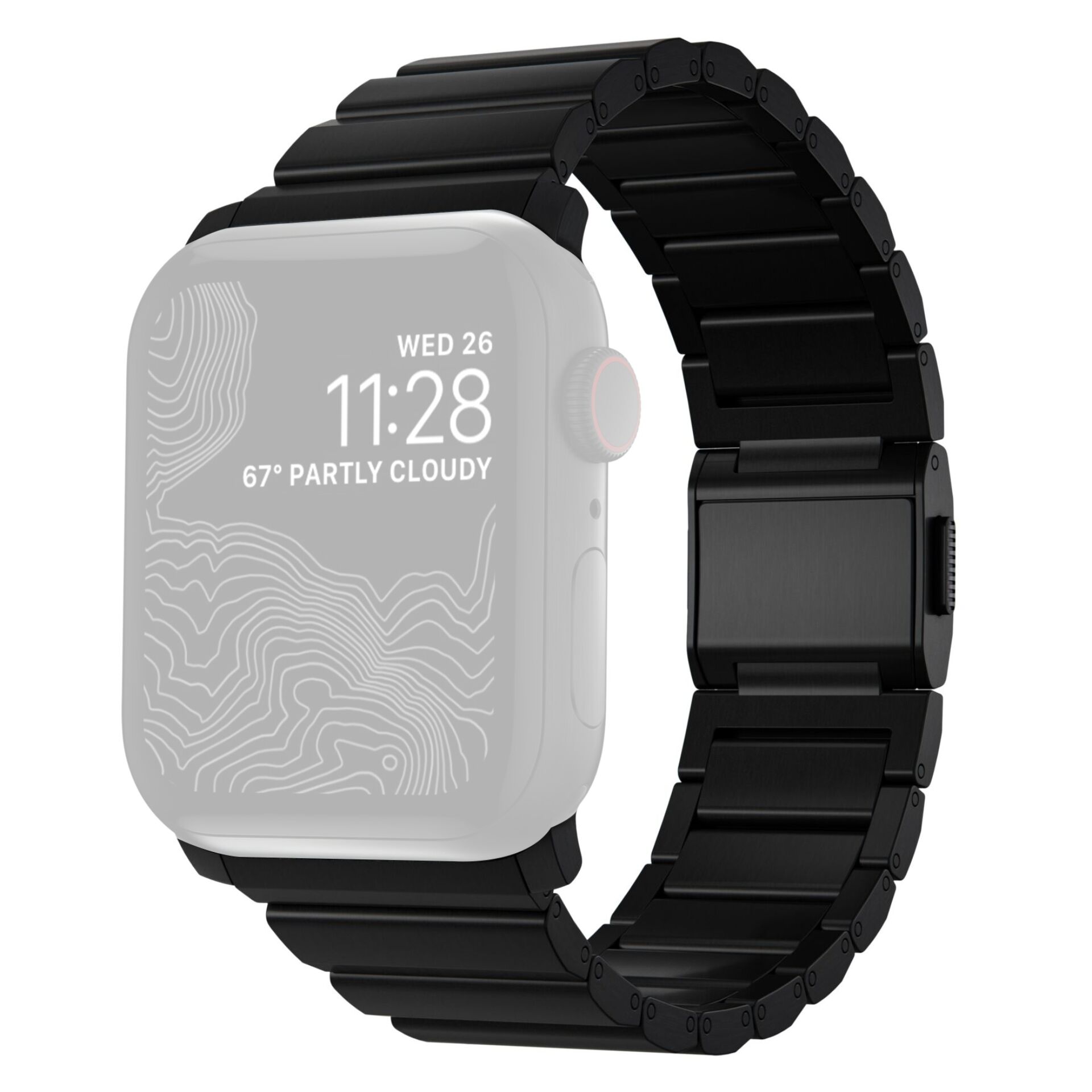 Armbanduhr, Arm, Körperteil, Person, Elektronik, Smartwatch, Schwarzes Band, Metallgehäuse, Touchscreen, Rechteckiges Display