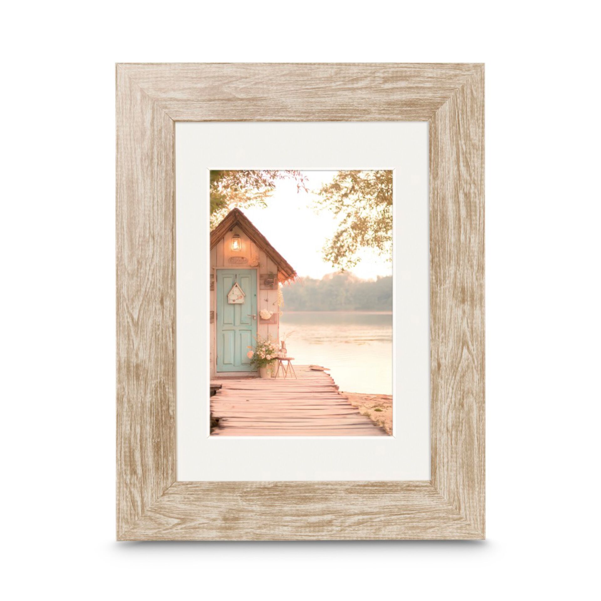 Rahmen, Holzrahmen, Foto-Druck, Sommerhaus, Wasserblick