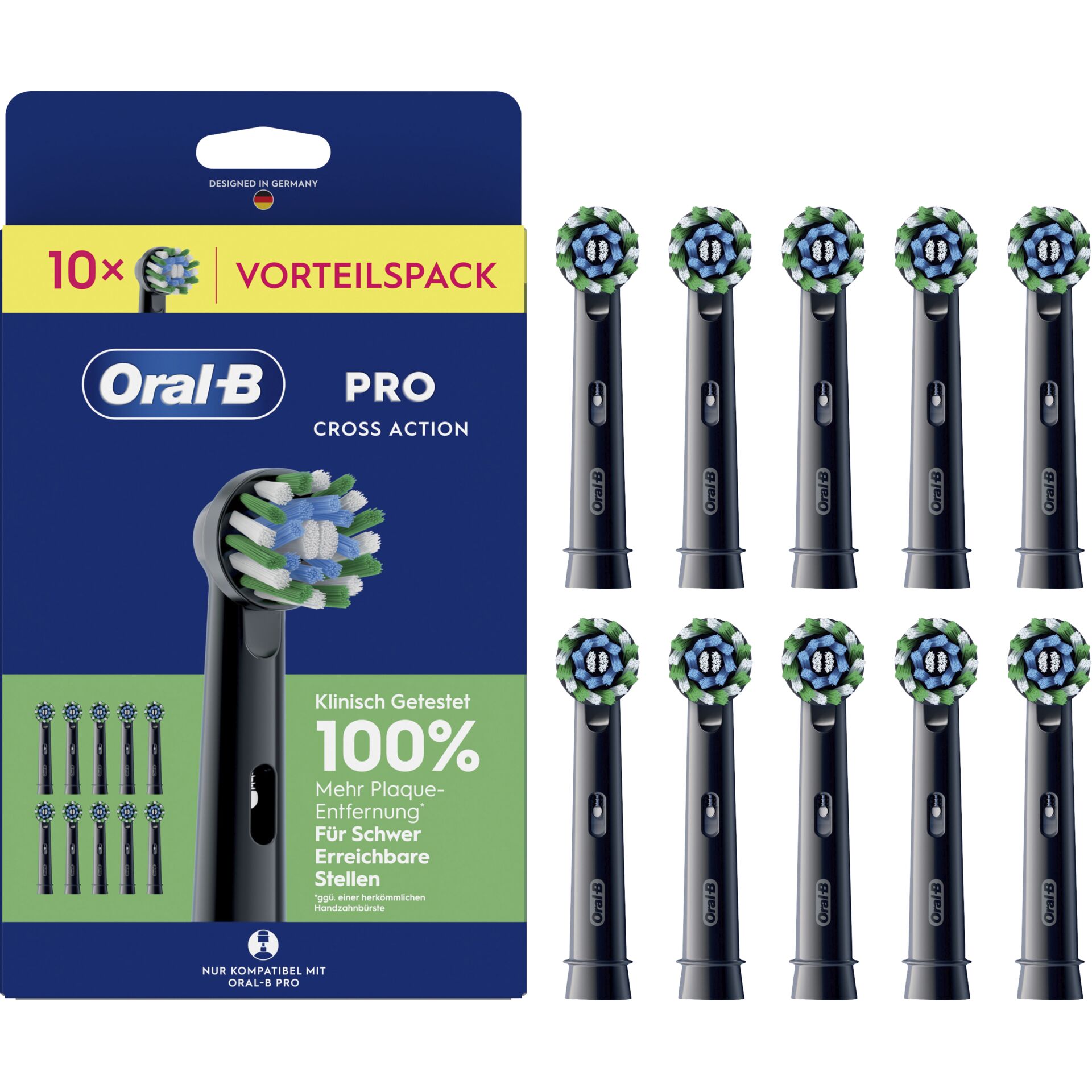 Drahtbürstenkopf, Schallzahnbürstenaufsatz, Oral-B Pro Cross Action, Weiß/Blau, Vorteilspack