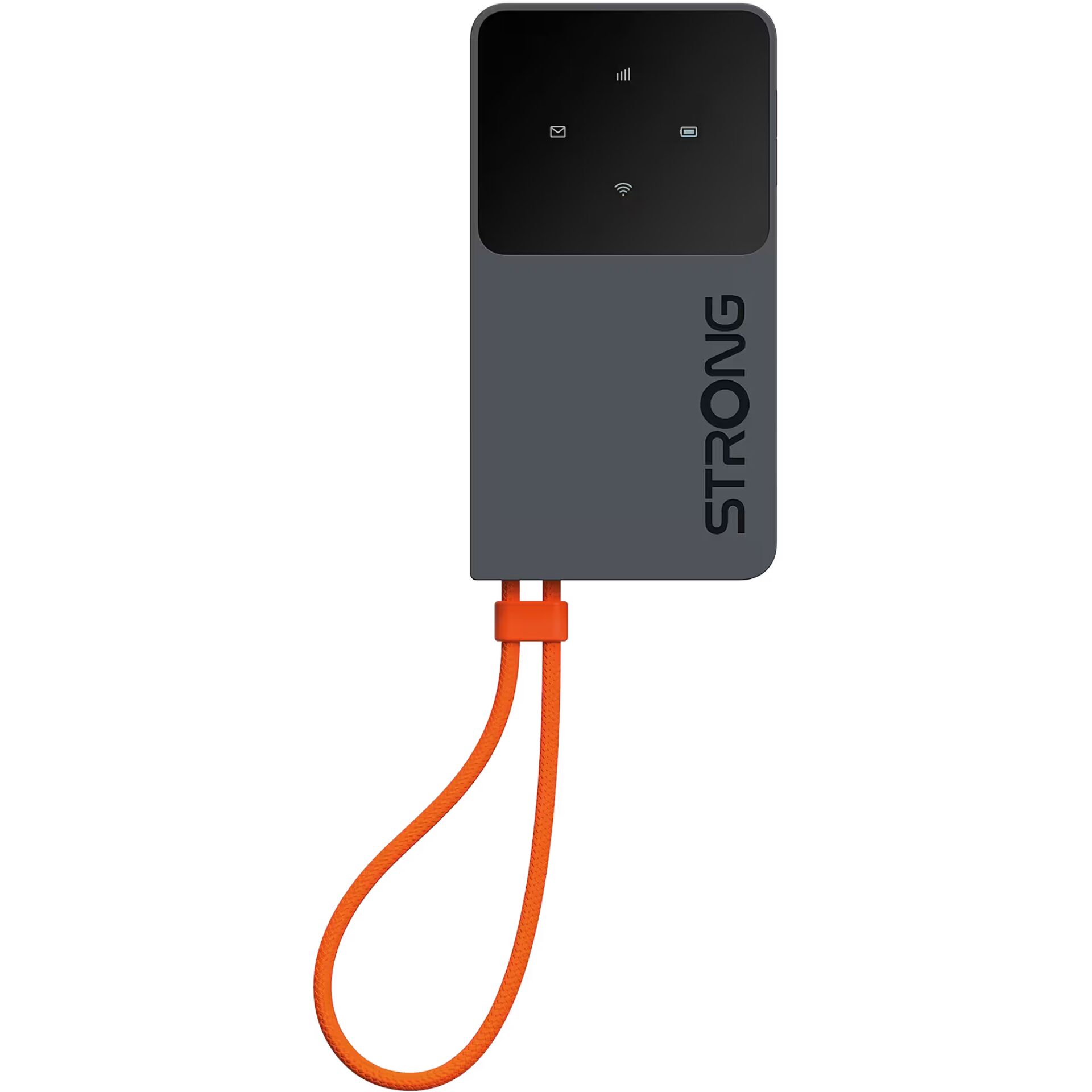 Mobiler WLAN-Router, WLAN-Hotspot, Grau-schwarz, Orangefarbene Schlaufe, Signal- und WLAN-Anzeige