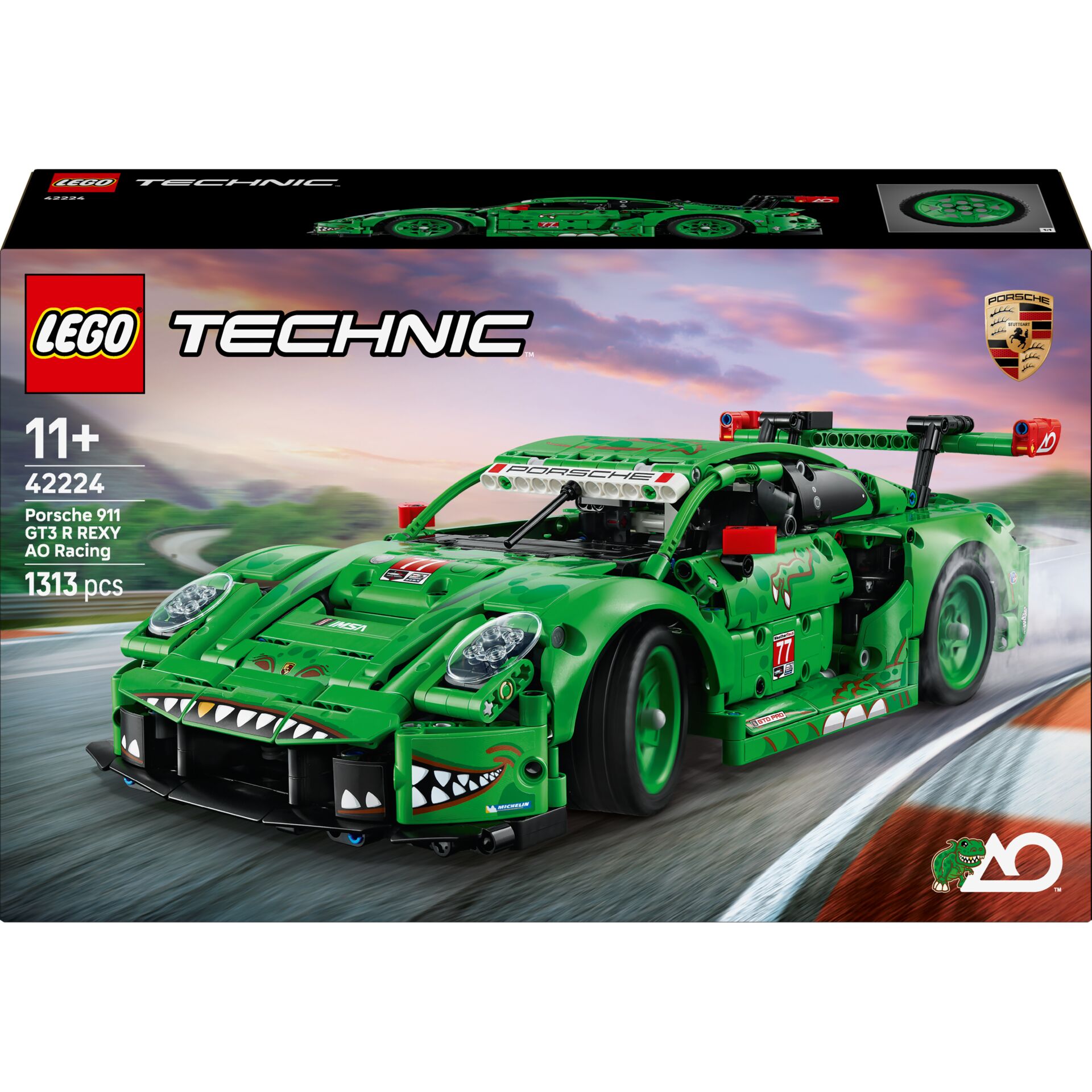 Lego, Technic, Porsche 911 GT3 R, grünes Auto, Rennset