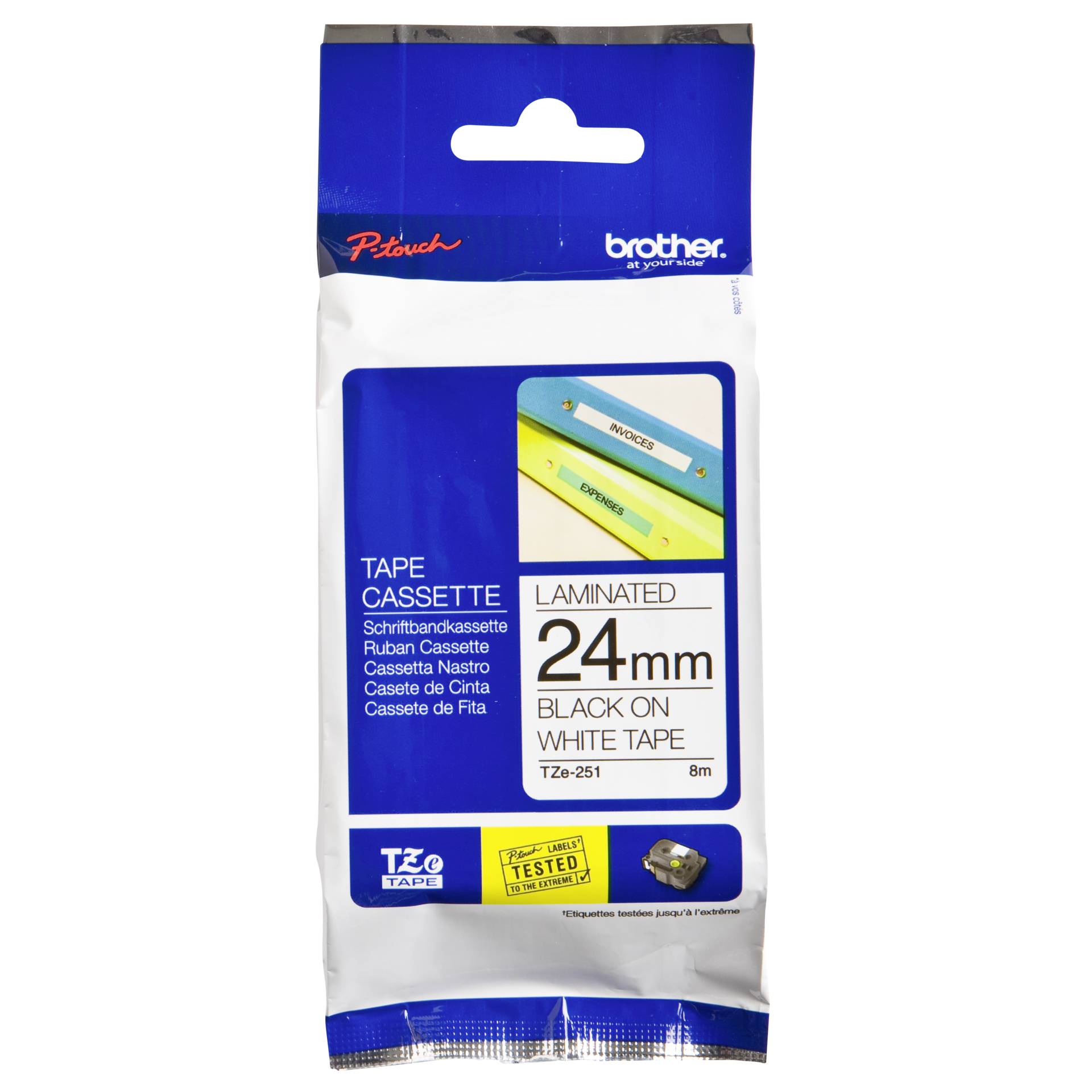 Brother Tasma laminowana  TZE-251 bialo-czarna 24 mm