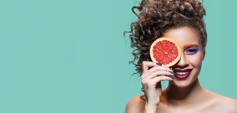 Makeup, Porträt, Grapefruit, Gesicht, bunt