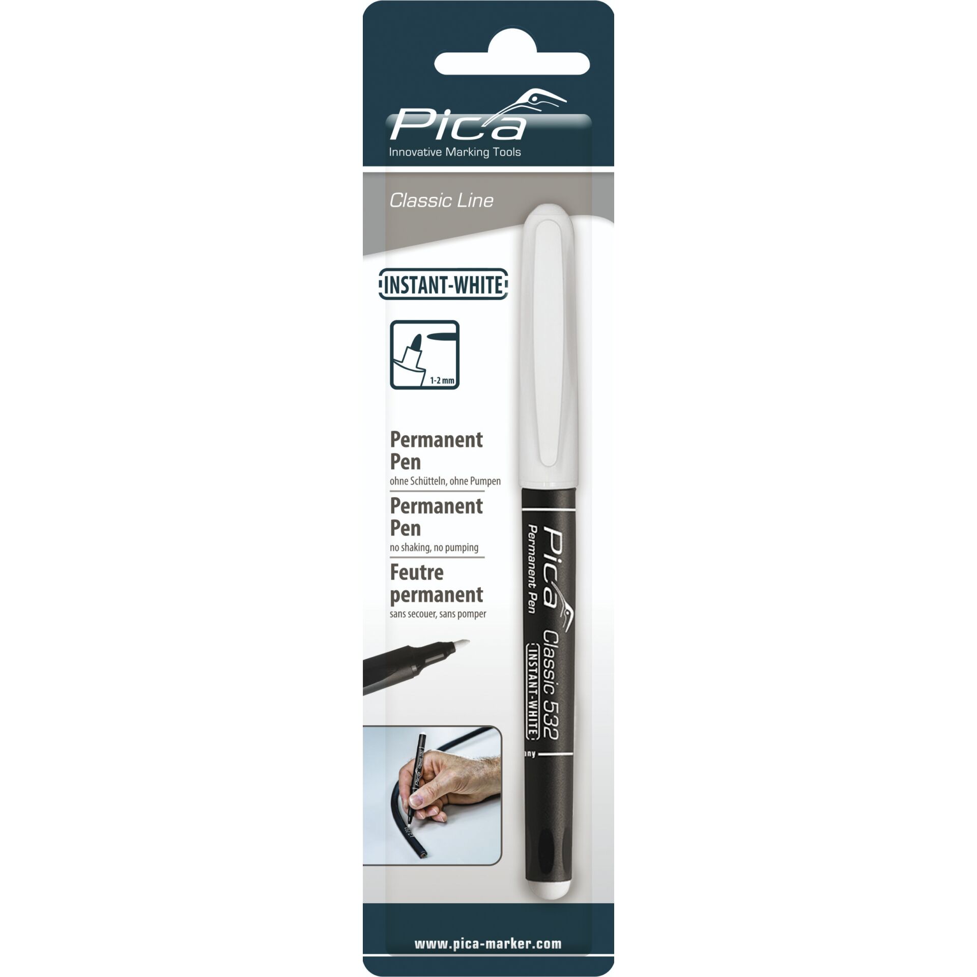 Pica Permanent Marker INSTANT  white, Bullet Tip, 1-2mm  Retail