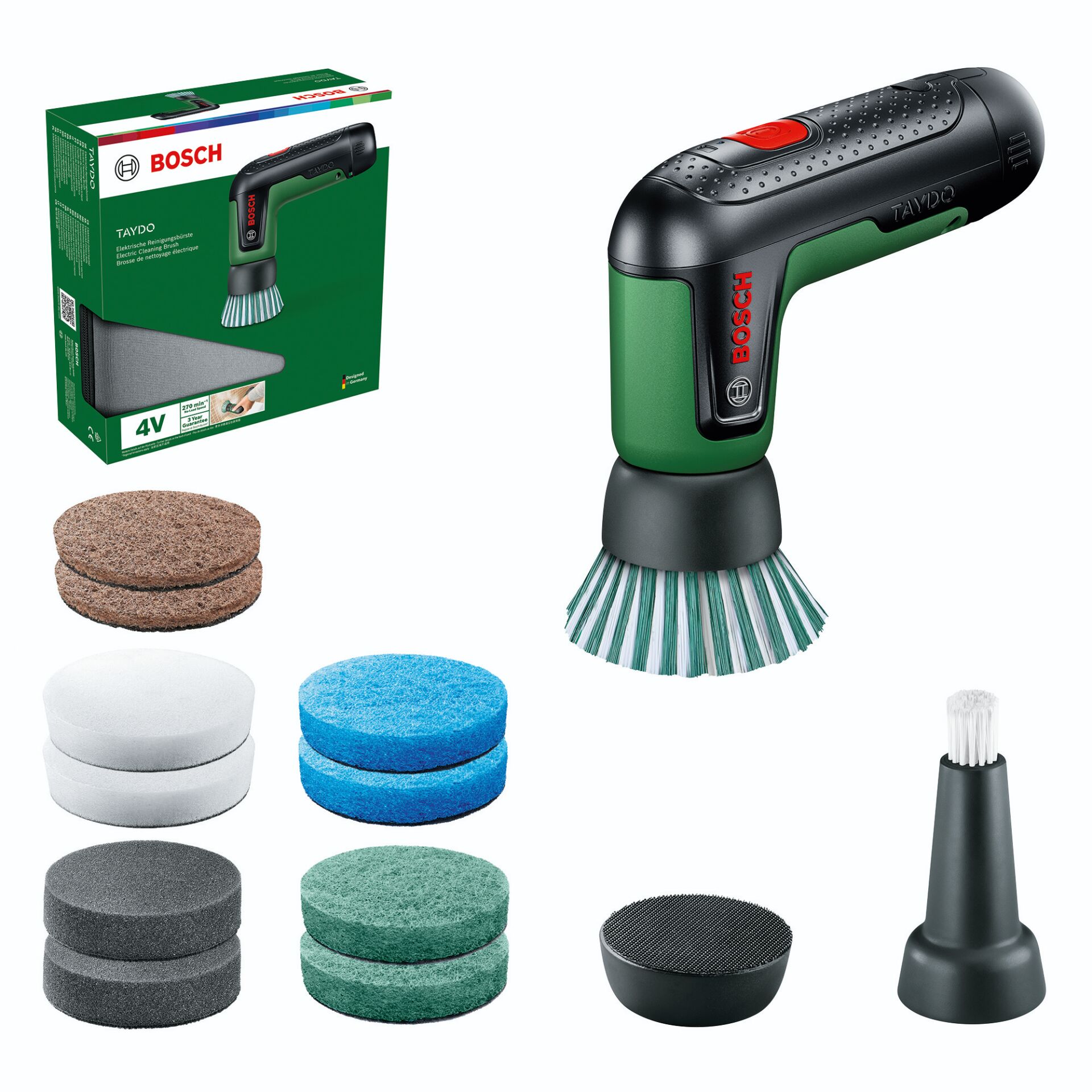 Schwingset, Akku-Bohrmaschine, Reinigungsbürste, Schwämme, Box?