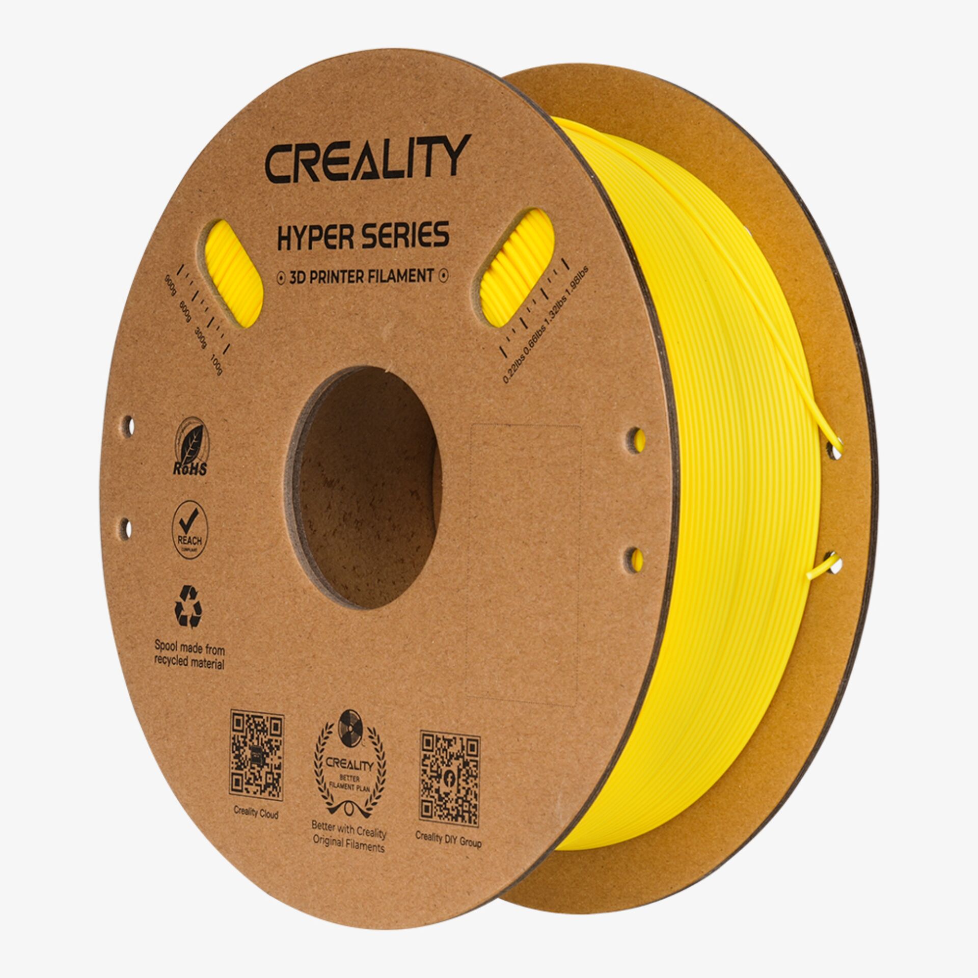 3D-Druck-Filament, PLA-Filament, gelbes Filament, Spule, Creality