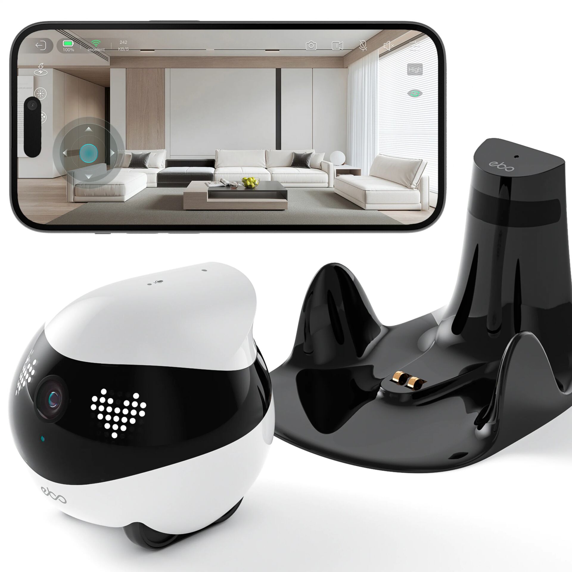 Roboterstaubsauger, Smartes Roboter, Indoor-Kamera, Ladestation, MobilApp