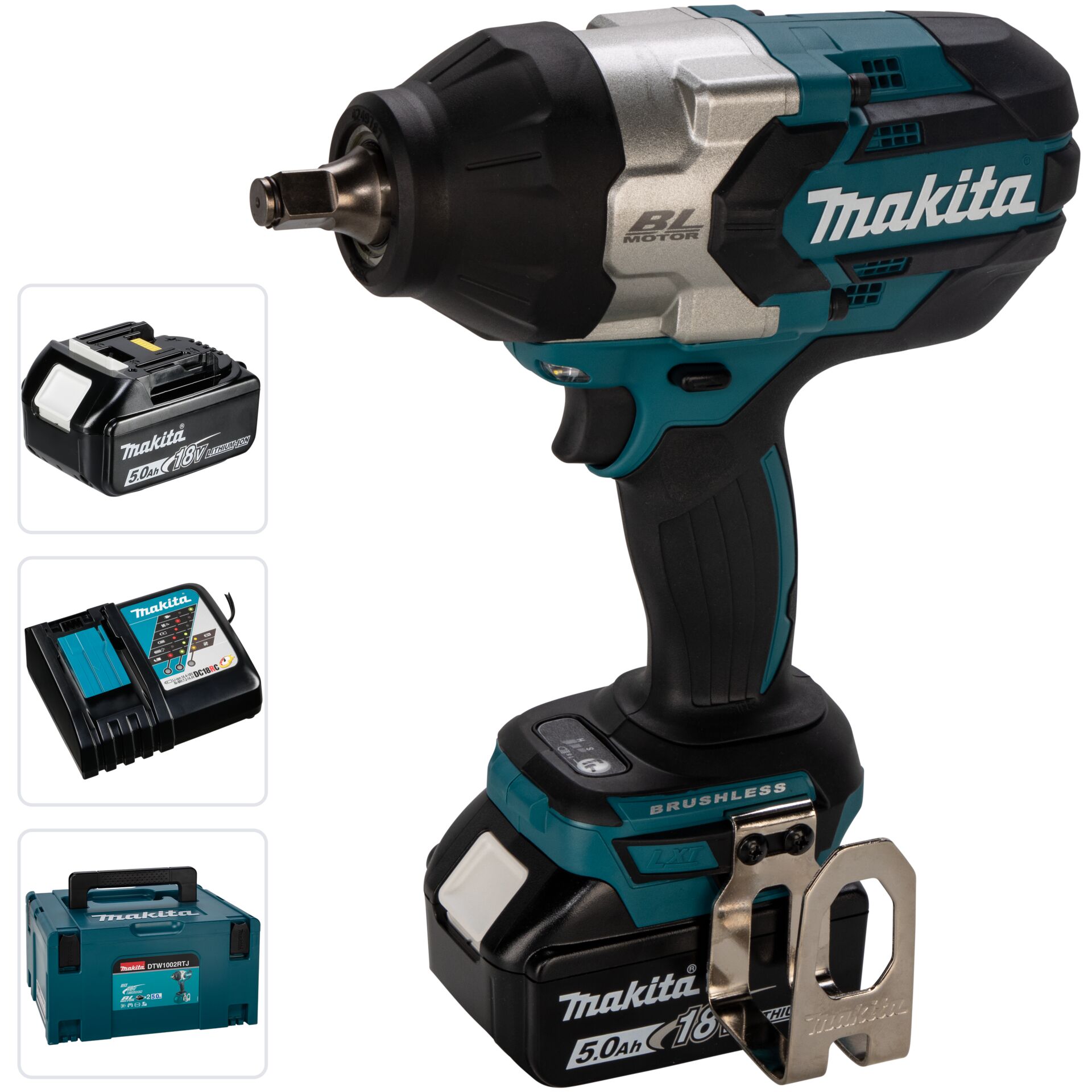 Akku-Schrauber, Schrauber, BL-Motor, 18V, Brushless, Akku-Schlagschrauber, 18-Volt-Akku, Bürstenloser Motor, Türkis-schwarz, Mit Ladegerät und Koffer