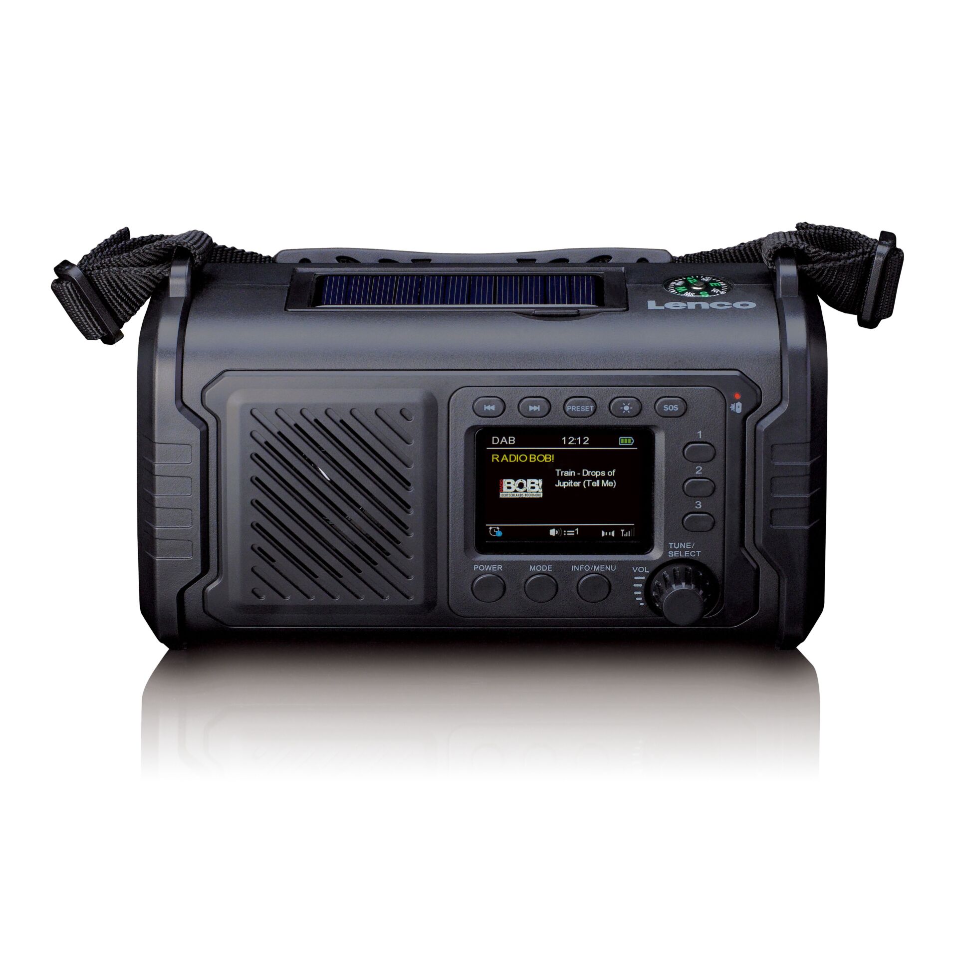 DAB-Radio, Tragbares Radio, Solarmodul, LED-Anzeige, Schwarzes Gehäuse