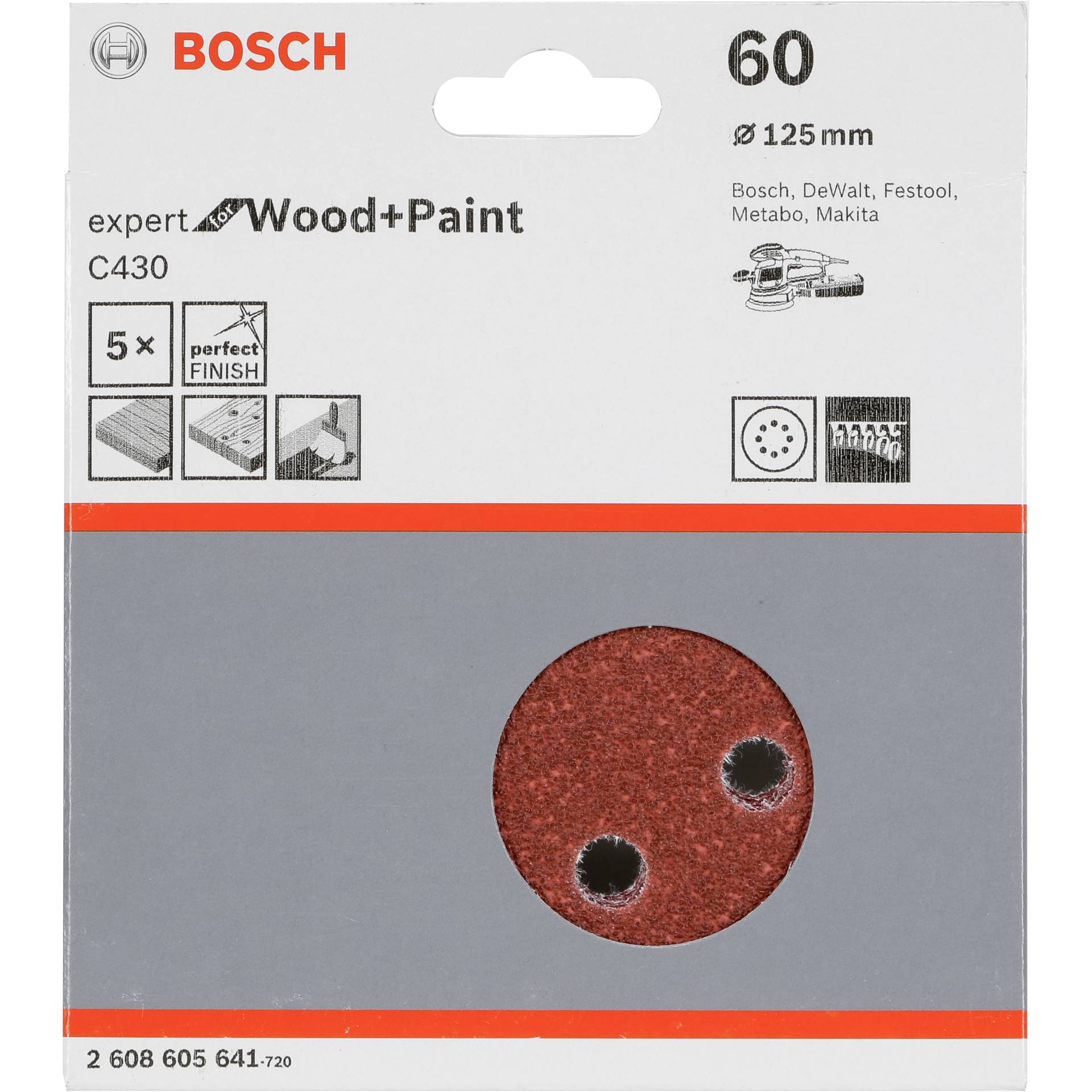 Bosch Sanding Pad C 430 D125MM  Wood Grit 60 5 pcs.