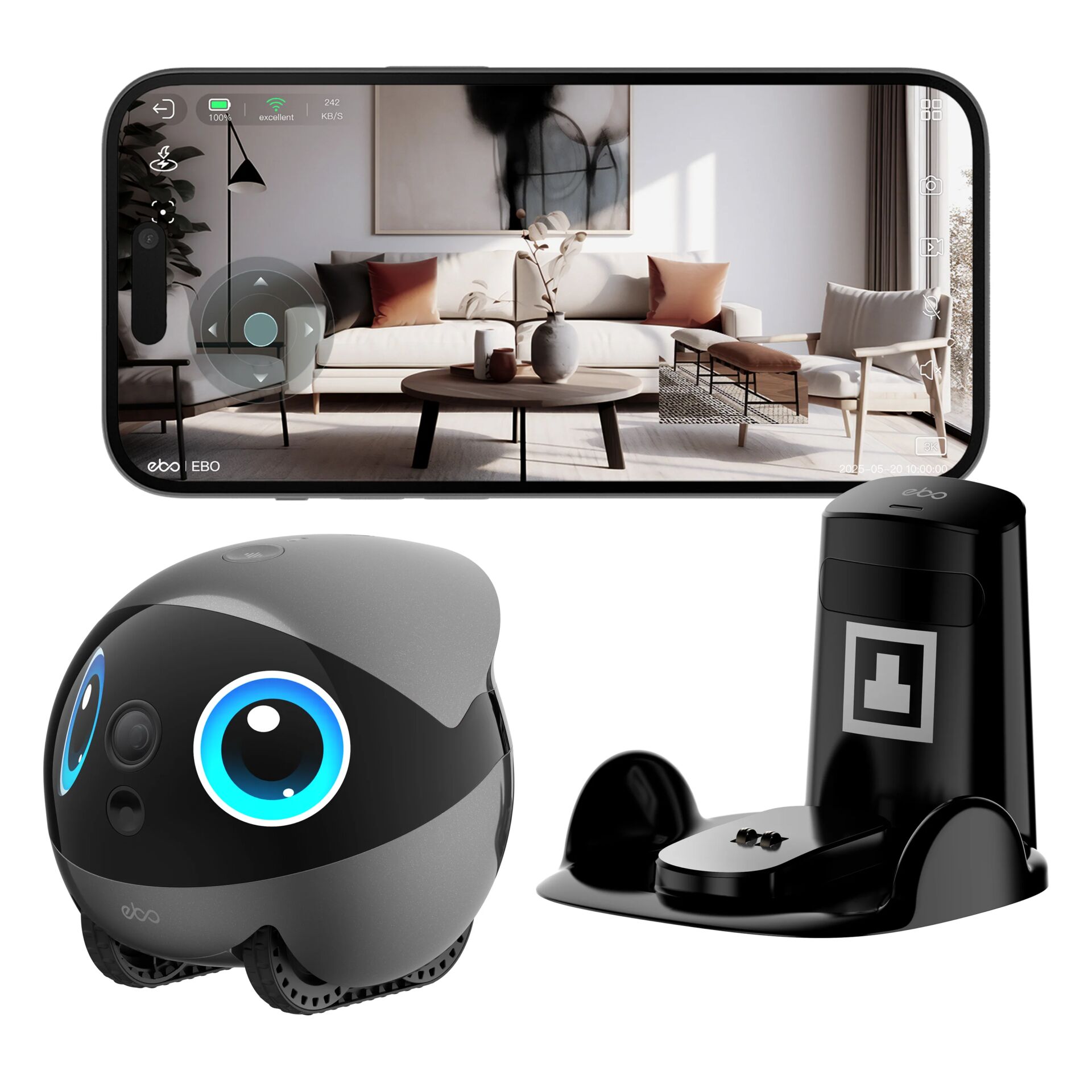 Roboter, Haustierkamera, Haussicherheitskit, Ladeschale, Mobiltelefon-Display