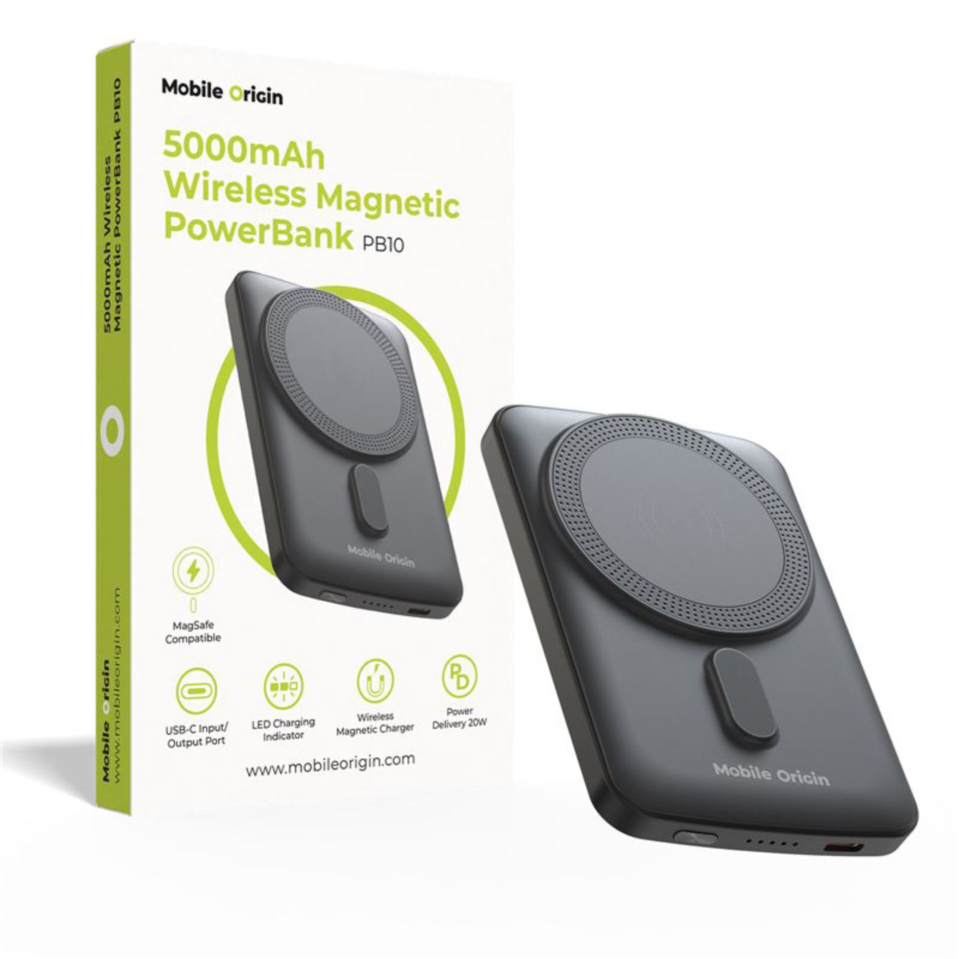 PowerBank, Wireless charger, Magnetic, 5000mAh, USB-C