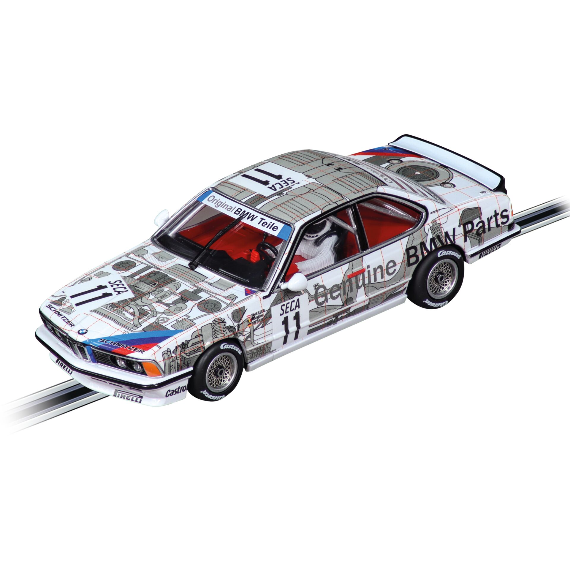 Carrera-Autorennbahn, BMW-Rennwagen, Modellauto, weiße Lackierung, Startnummer 11