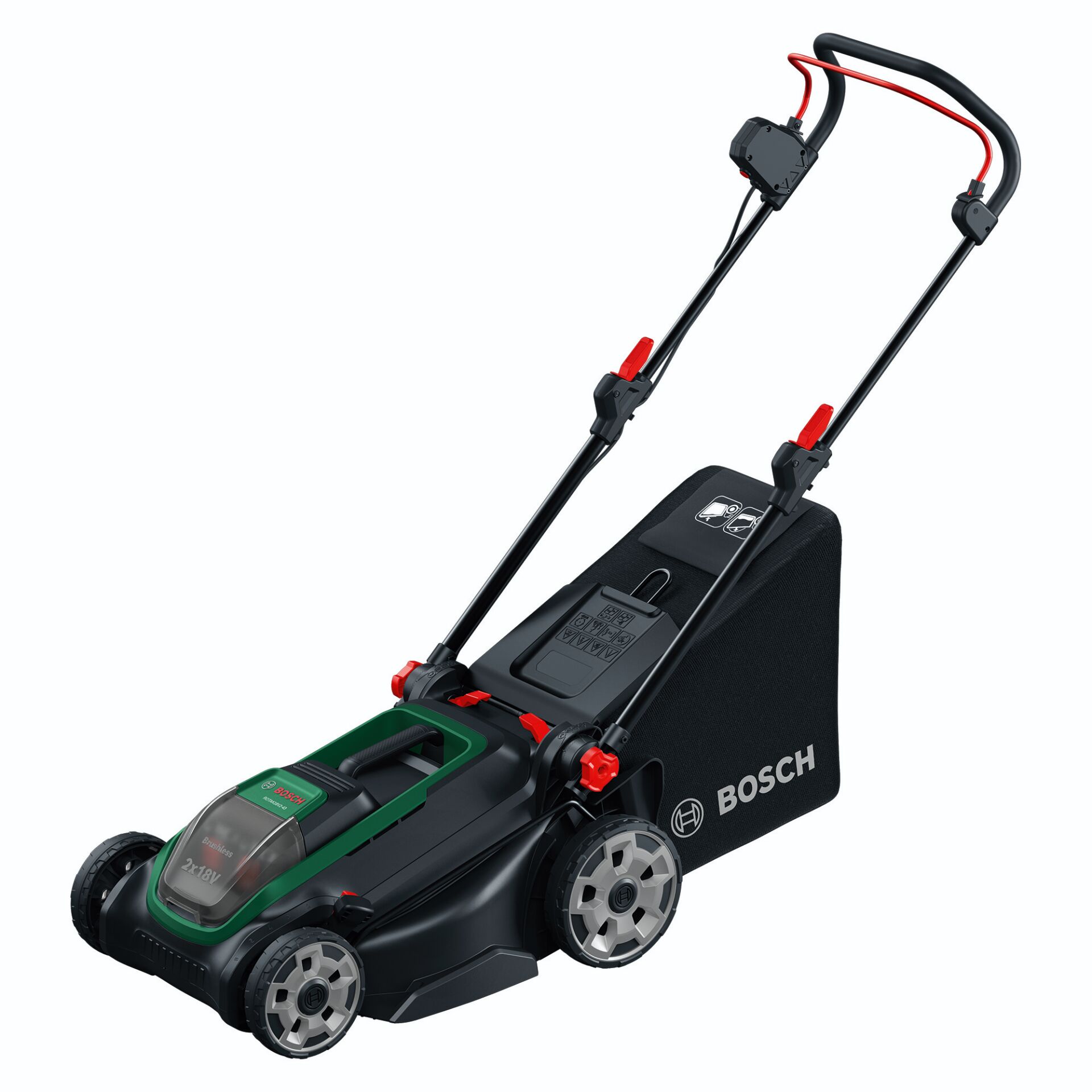 Rasenmäher, Elektro-/Benzin-Rasenmäher, Rasenmäher mit Kabelzug, Grasfangkorb, Räder mit Profil