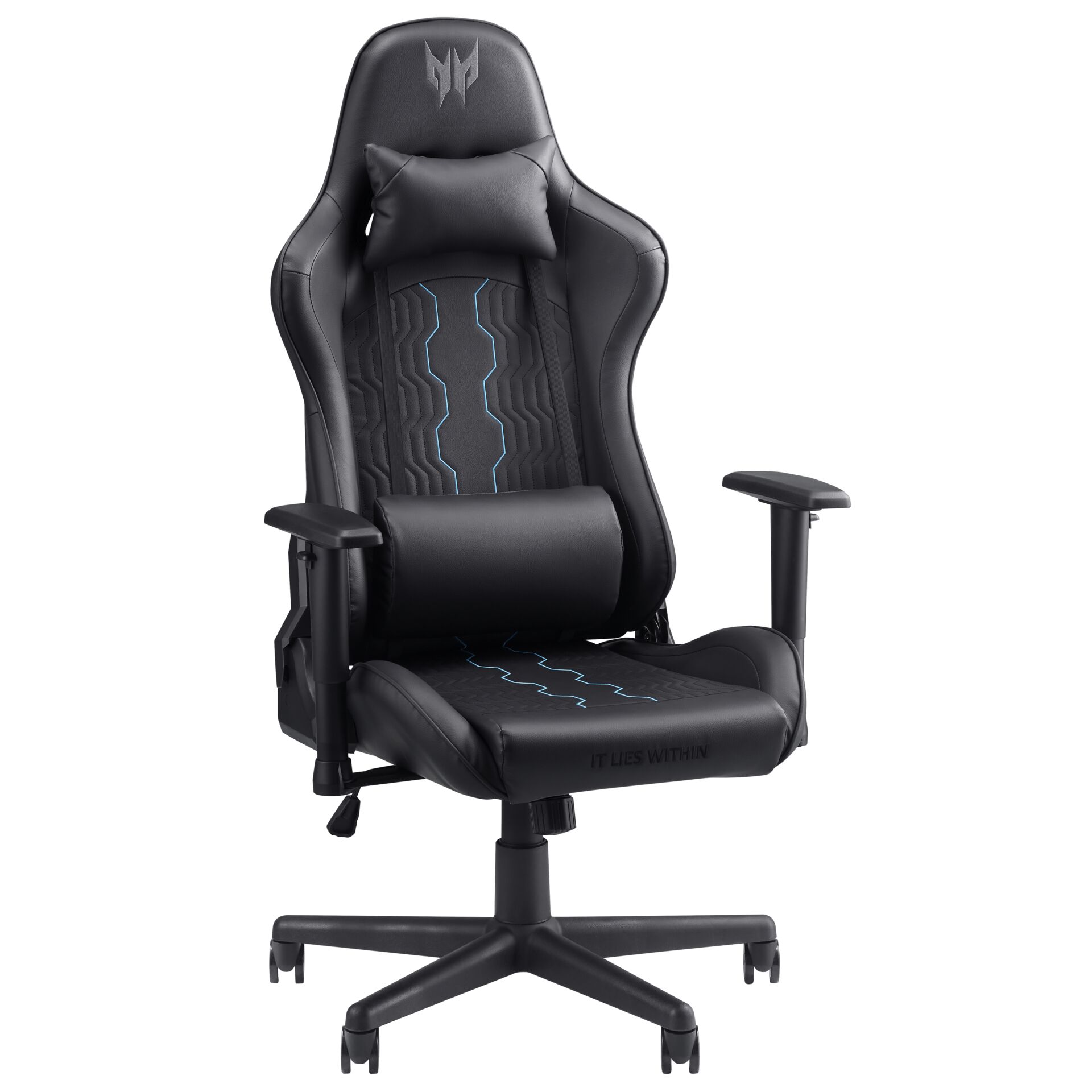 Gaming chair, Lederimitat, Schwarz, Lendenkissen, Verstellbar