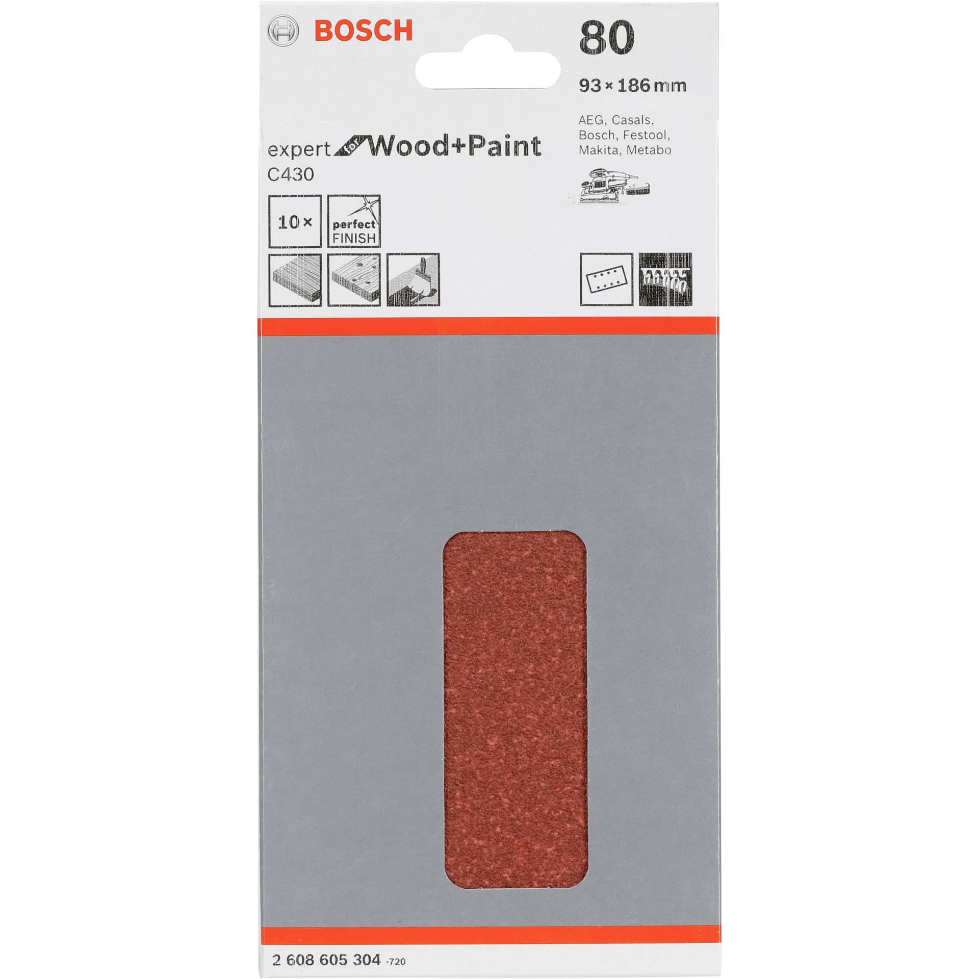 Bosch Sanding Pad C 430 Wood +  Lacquer 93x186MM Grit 80 10 pcs.