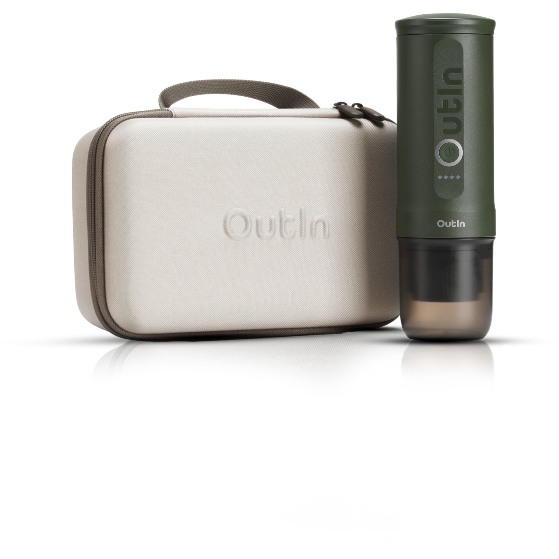 Reisebecher, isolierte Flasche, grüne Flasche, Tragetasche, Outl-Style