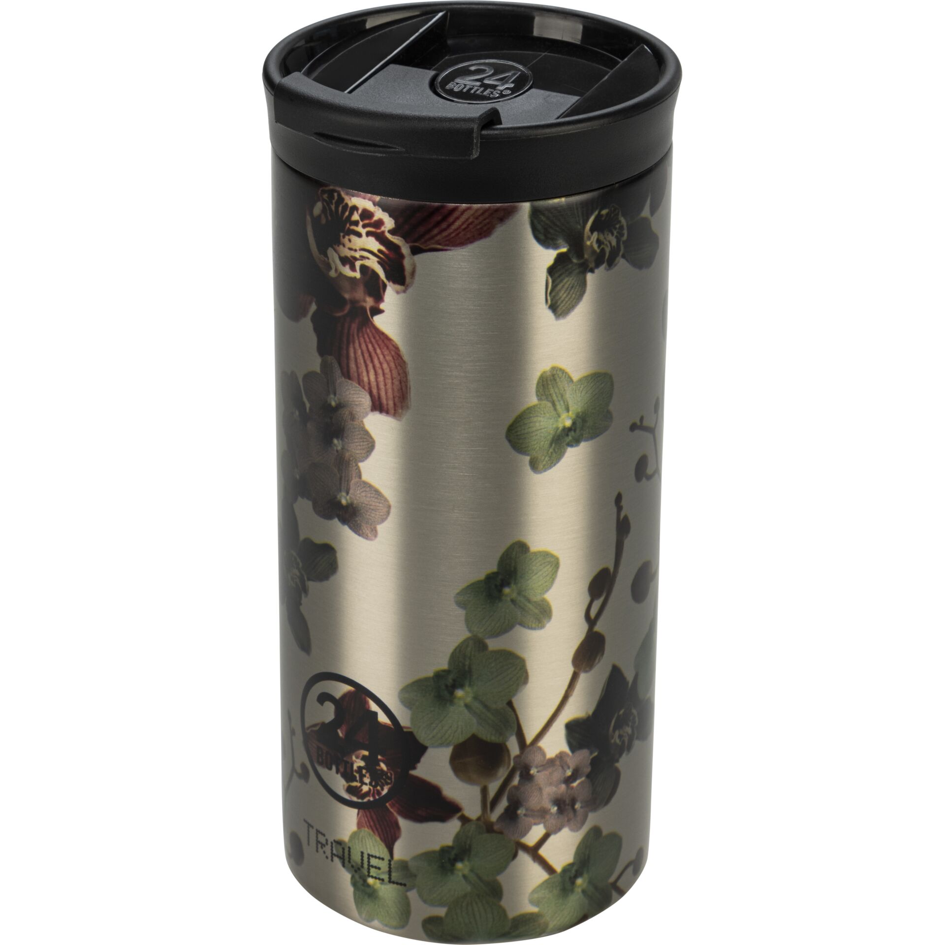 Thermobecher, Edelstahl, Blumenmuster, Reisemugg, Deckel Drehverschluss