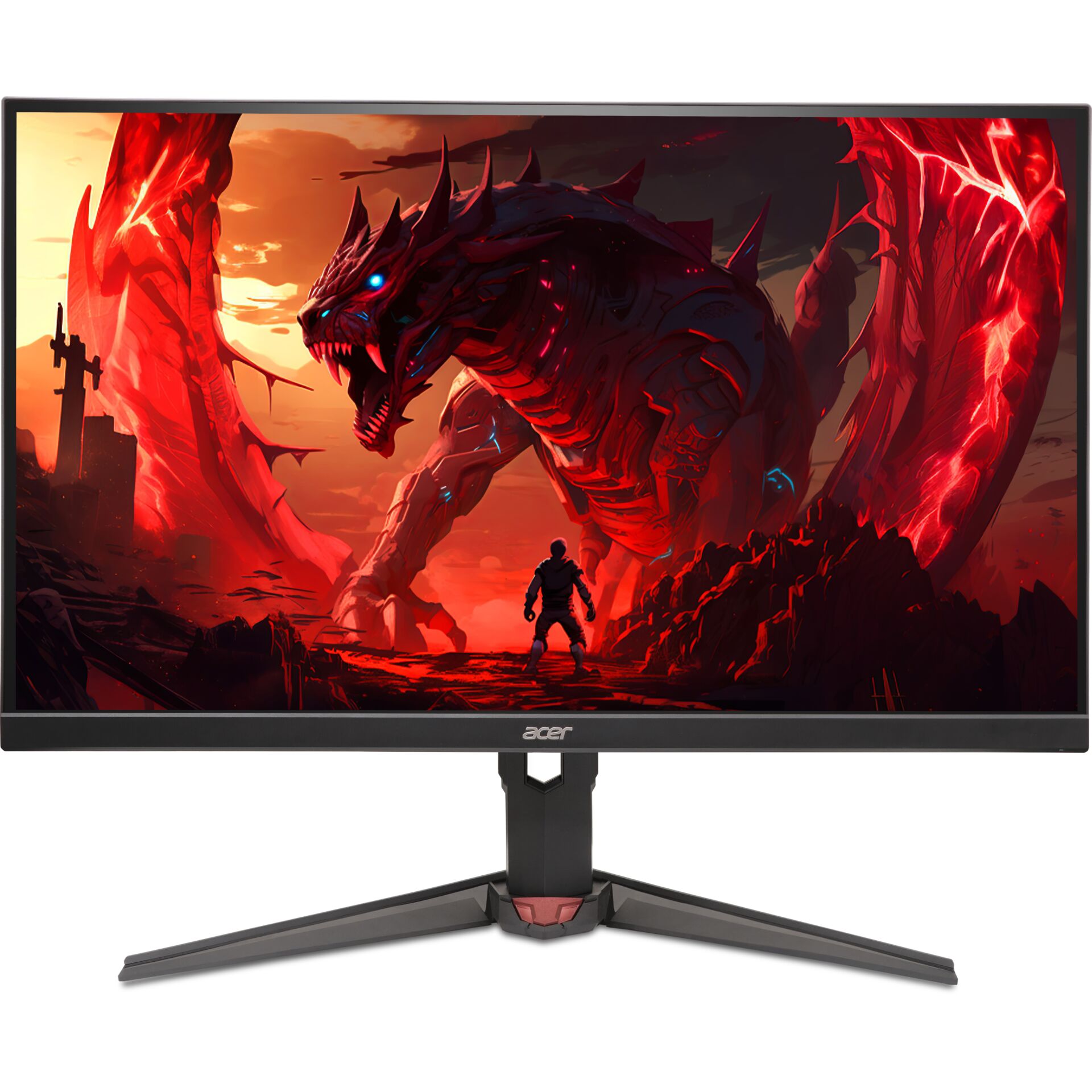 monitor, gaming, drache, rot, LED