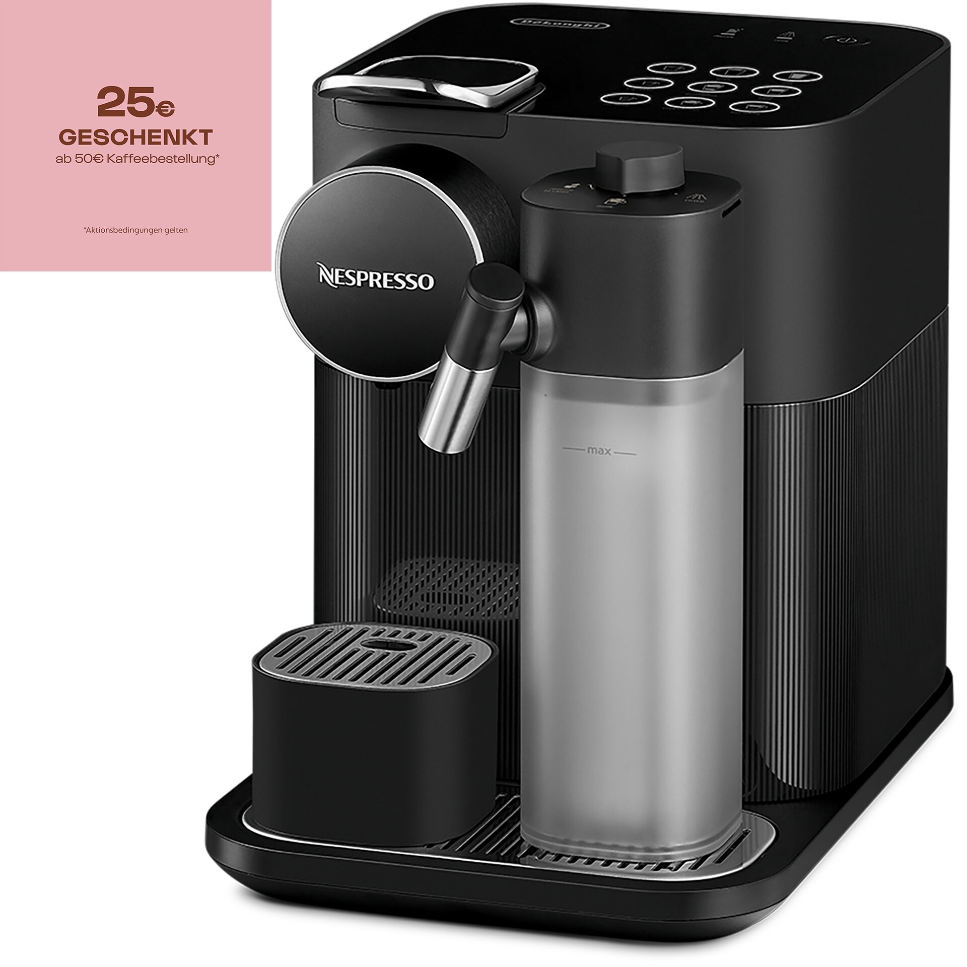 Pokal, Pokal, Kaffeemaschine, Espressomaschine, Kapselmaschine, Milchschaumbehälter, Wassertank, Kaffeemaschine, Espresso-Maschine, Kapselmaschine, Milchschaumbehälter, Schwarz, Kaffeemaschine, Nespresso, Espressomaschine, Kapselmaschine, Bedienfeld