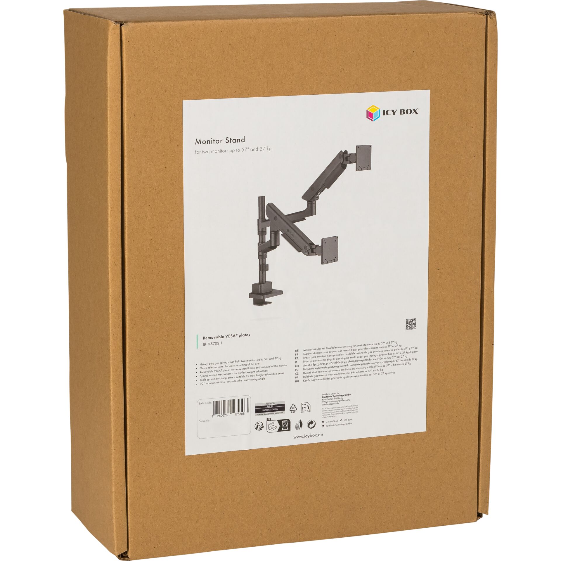 monitorständer, dualer monitor, VESA-Platten, verstellbarerArm, Verpackungskarton