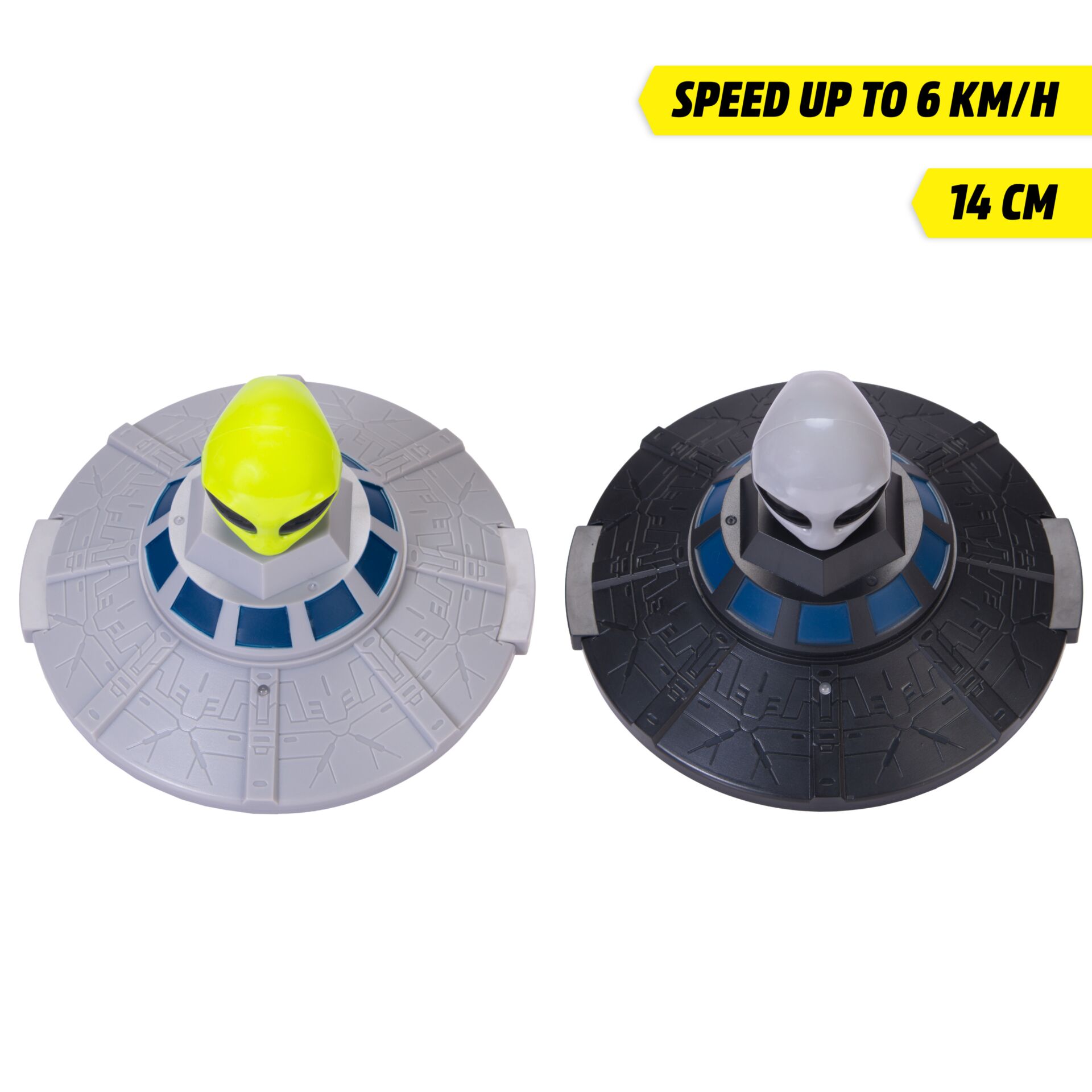 UFO-Spielzeug, Spielzeug-UFO, Diskus-Platte, Nebel-Schild, Gelb/Schwarz-Design