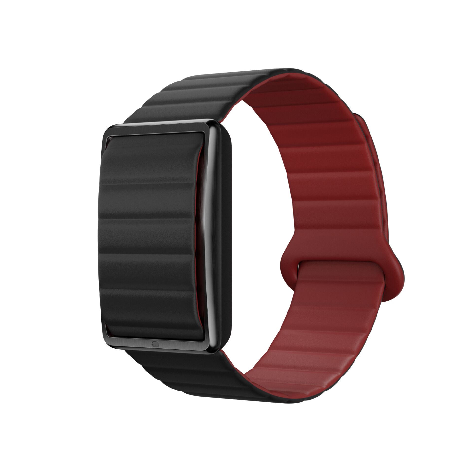 Smartwatch, Silikonarmband, Schwarz-Rot, Geriffeltes Armband, Rechteckiges Display