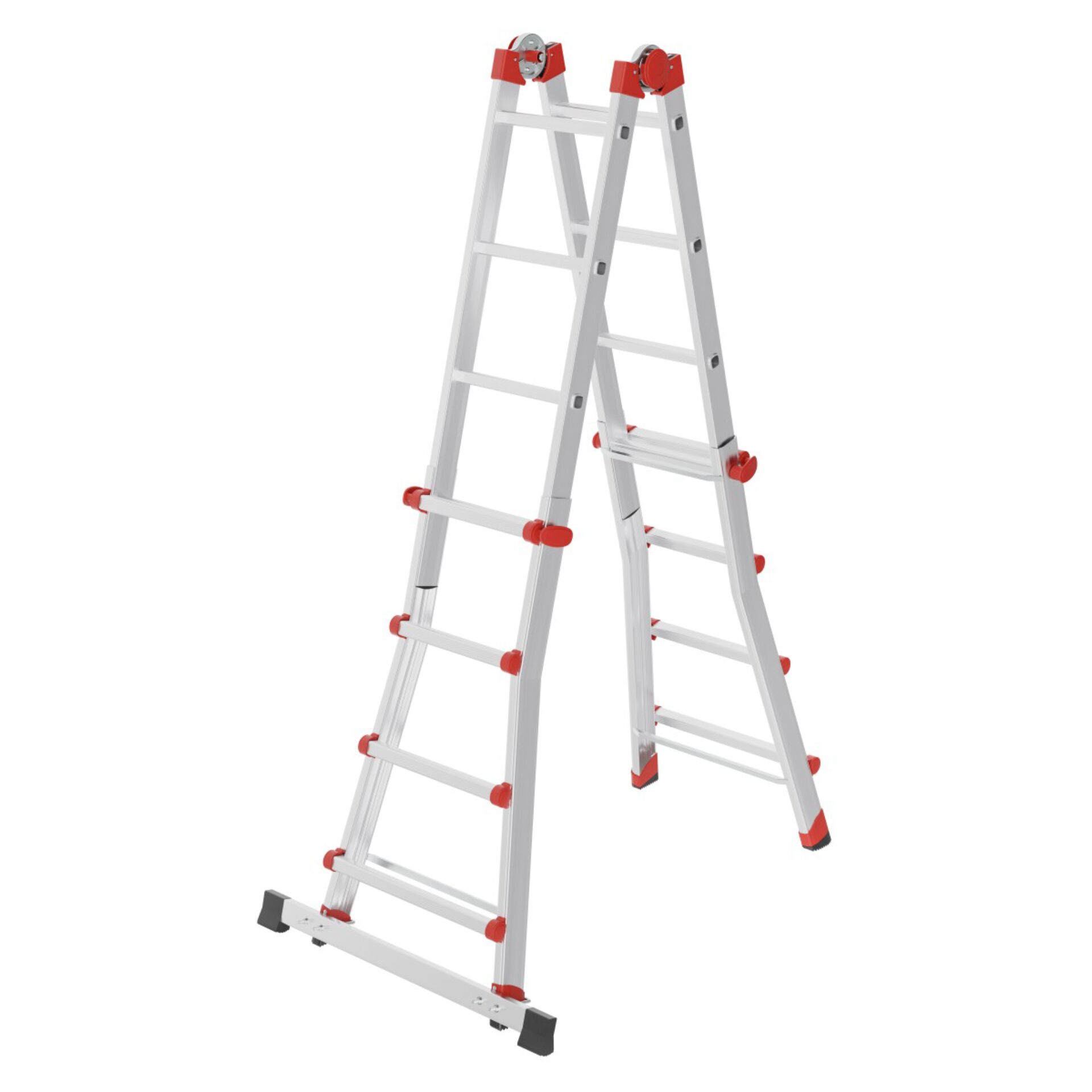 Leiter, Aluminium, Mehrzweckleiter, roter Schutz, Stützfuß