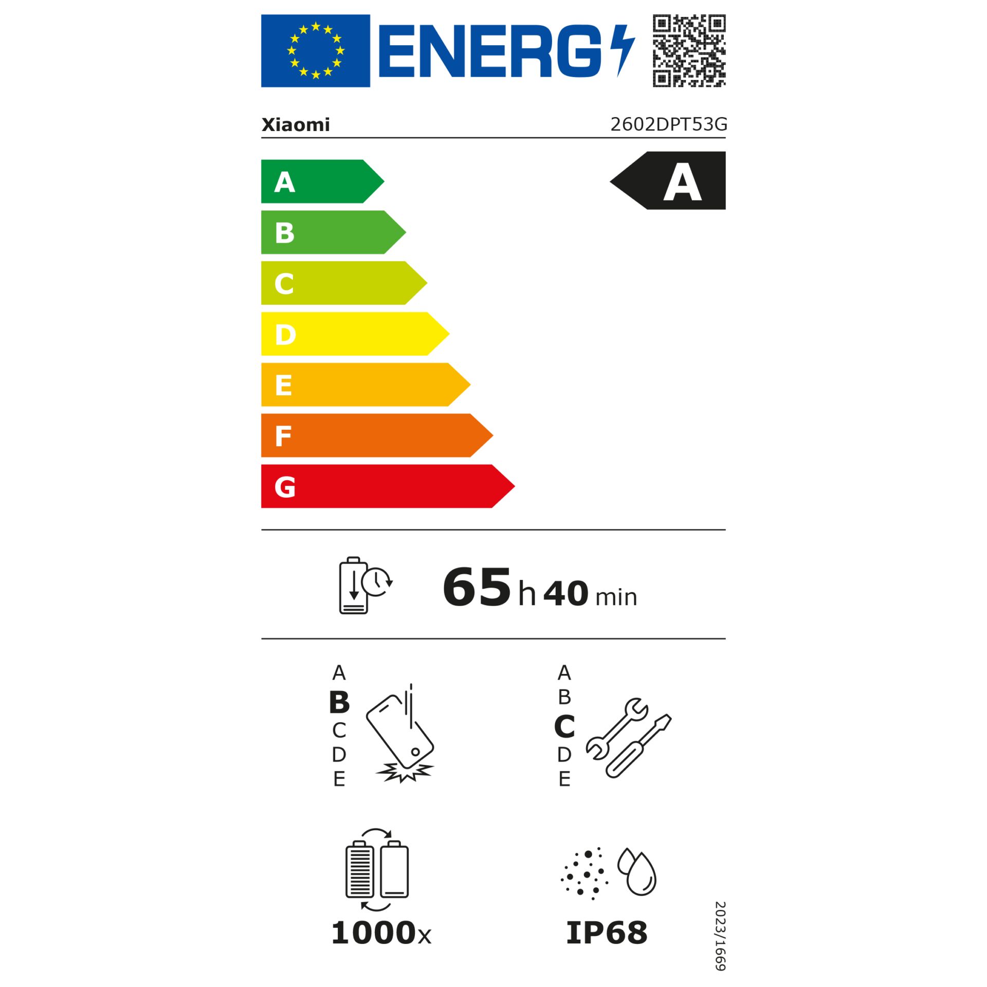 Smartphone, Xiaomi, A-Klasse Energieetikett, 65 h 40 min, IP68