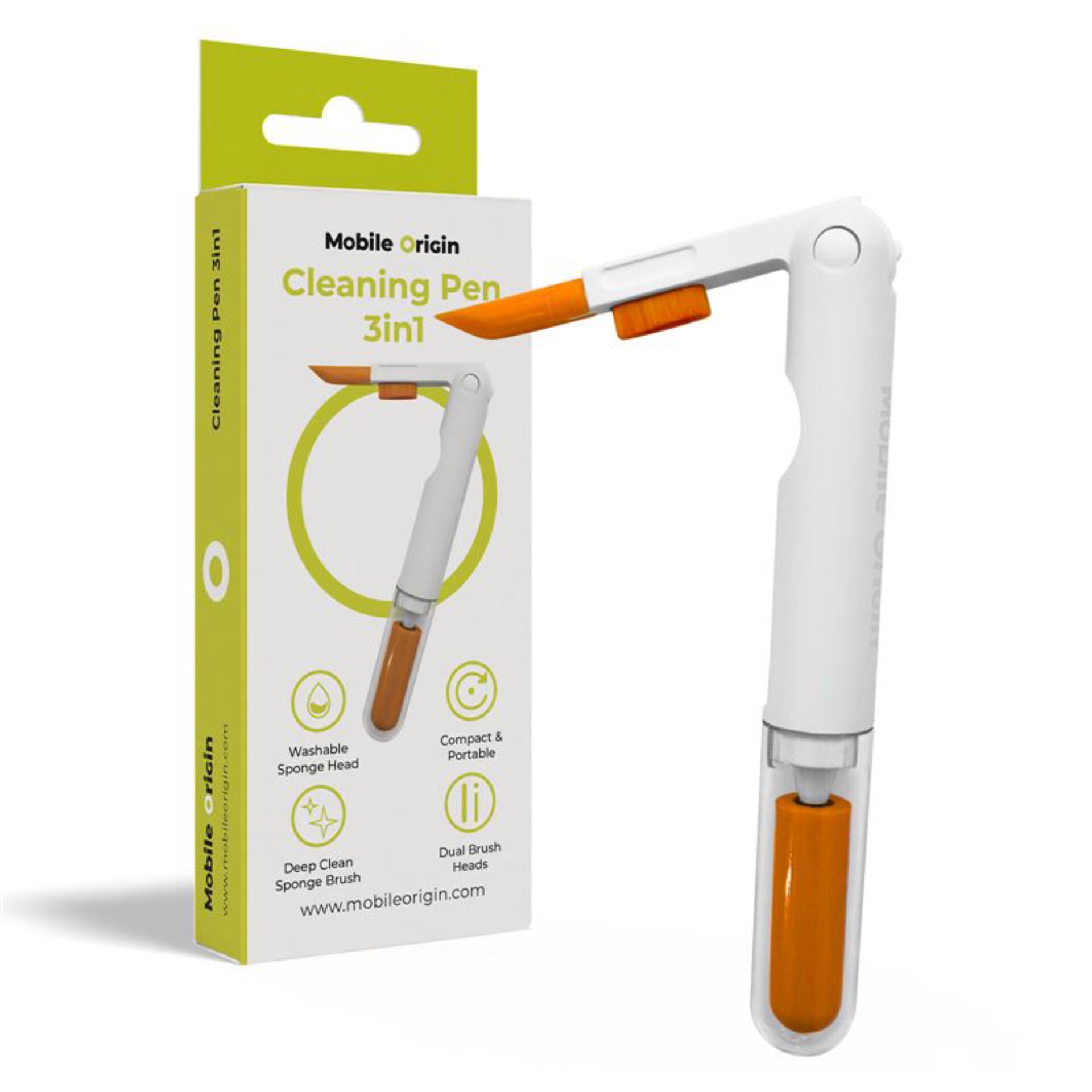 Cleaning pen, 3 in1, waschbare Schwammbesatz, kompakte Bauform, duale Borstenköpfe