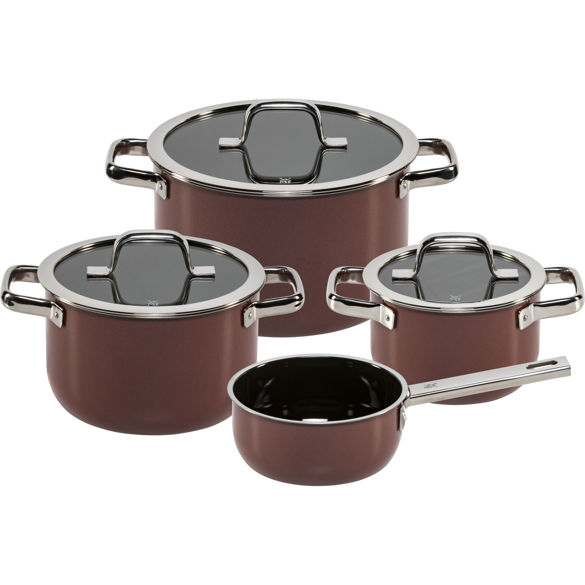 Tafelset, Kochtopf-Set, Antihaft, Maronbraun, Glasdeckel