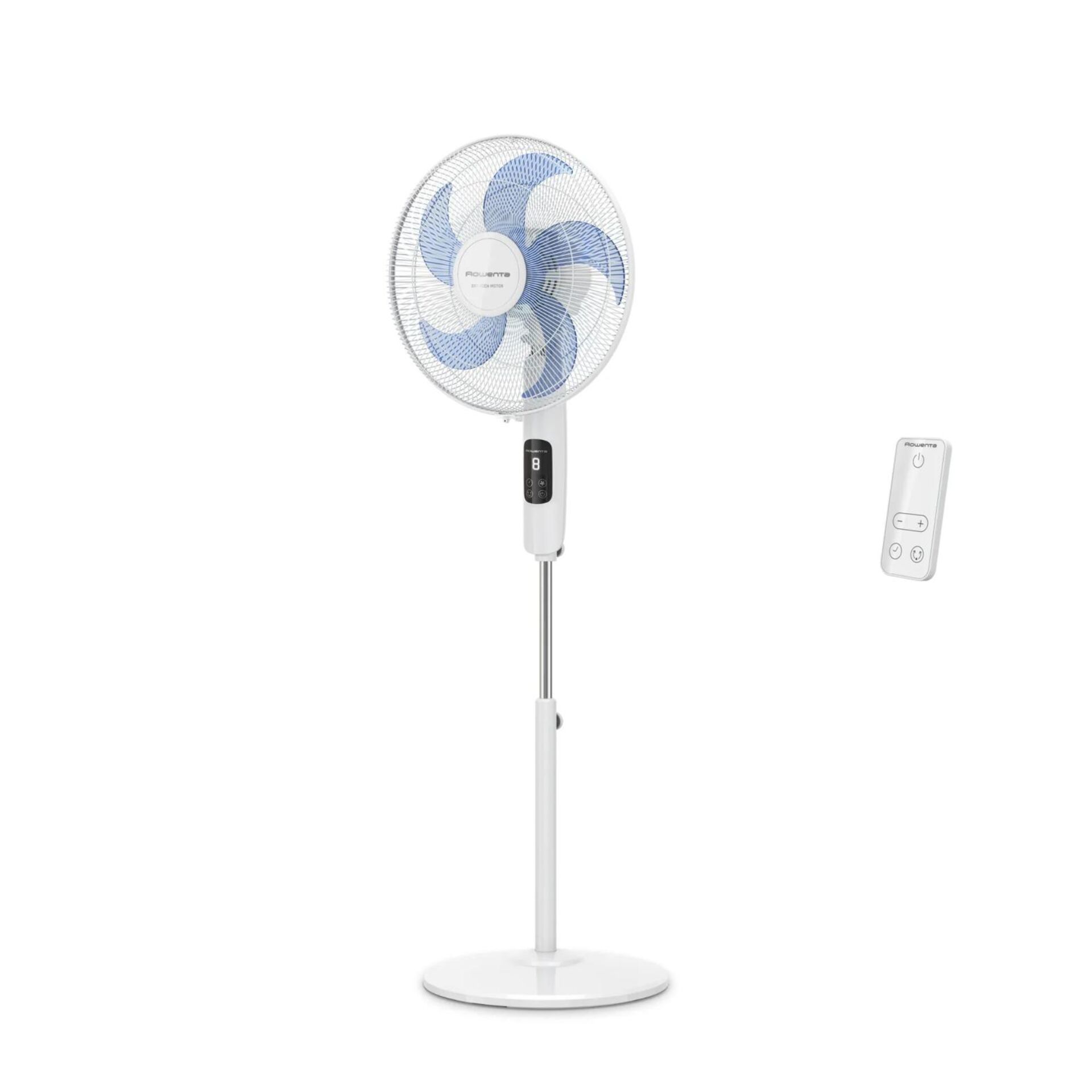 Ventilator, Standventilator, Fernbedienung, verstellbare Höhe, weiß/blaues Blattwerk