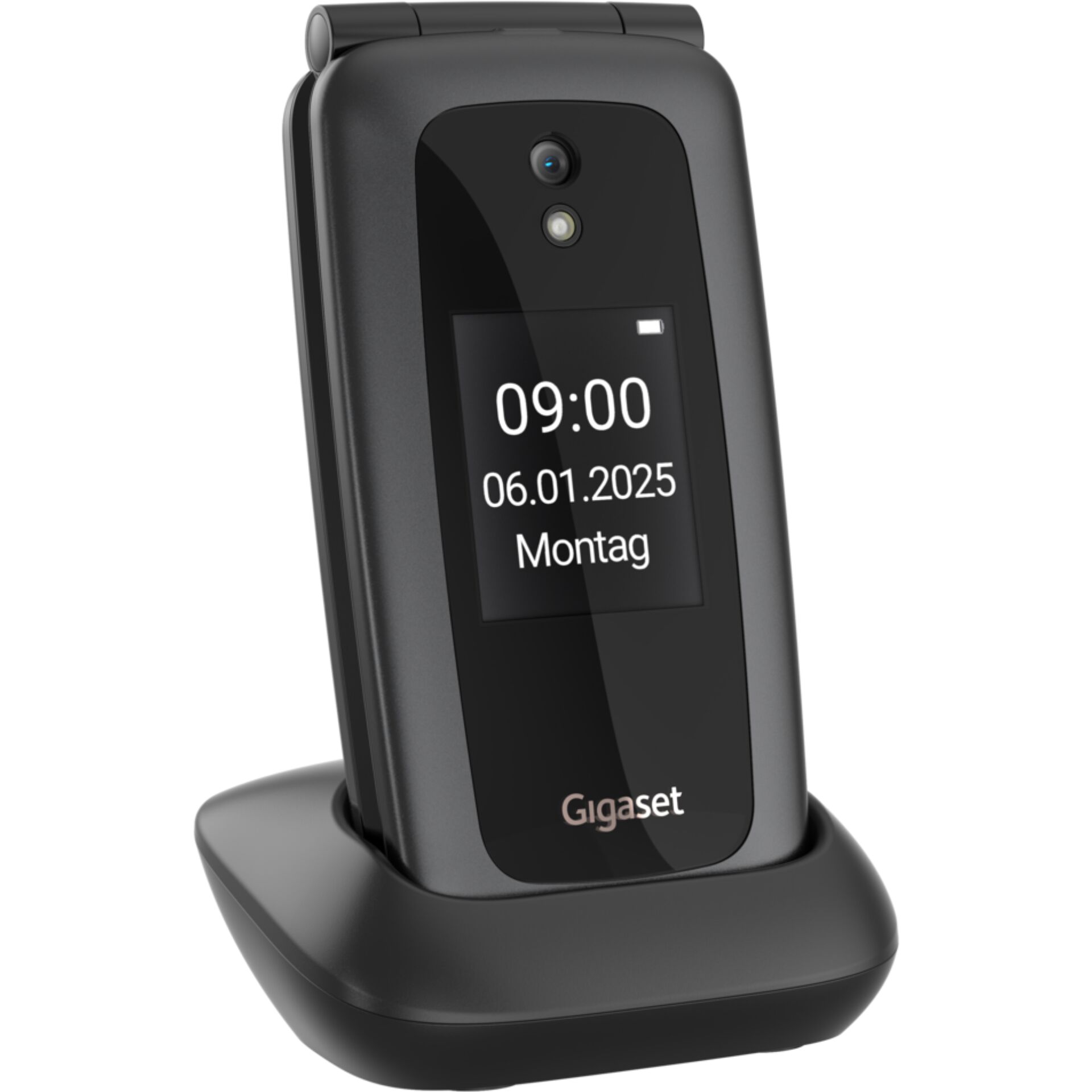 Klapptelefon, Tastenhandy, Smartphone-Ersatz, Display-Uhr, Lade-Ständer