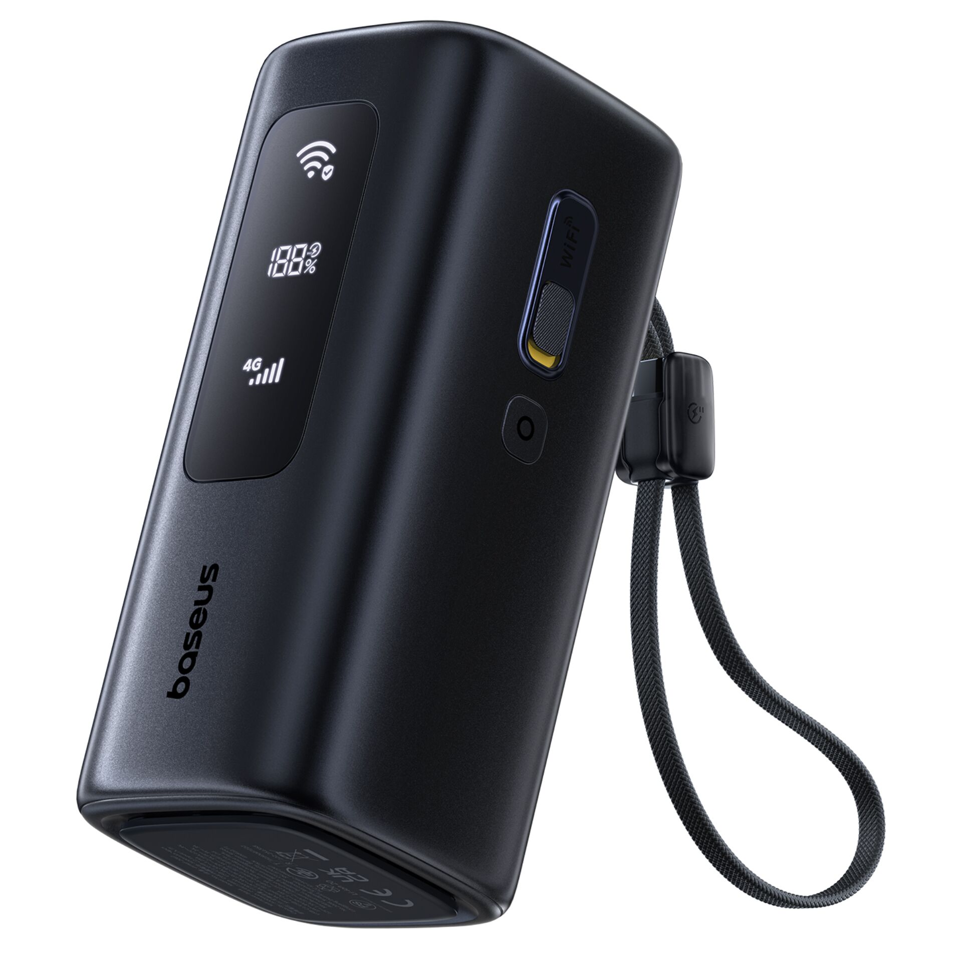 Powerbank, WLAN, USB-C, Schwarz, Tragestütze