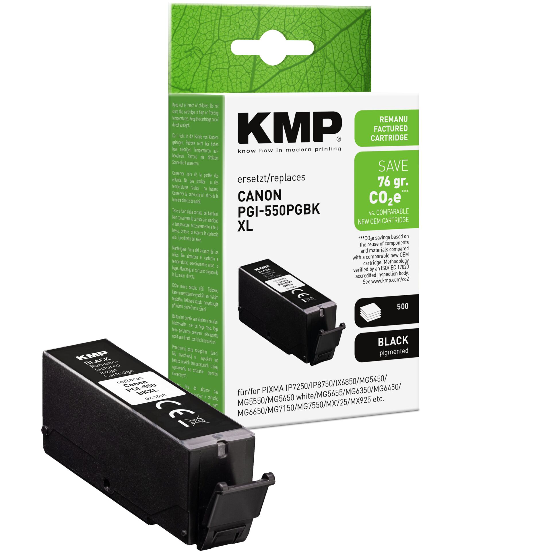 Adapter, Elektronik, KMP Tintenpatrone, Canon PGI-550PGBK XL, Pigmenttinte, Schwarz, Tintenpatrone XL