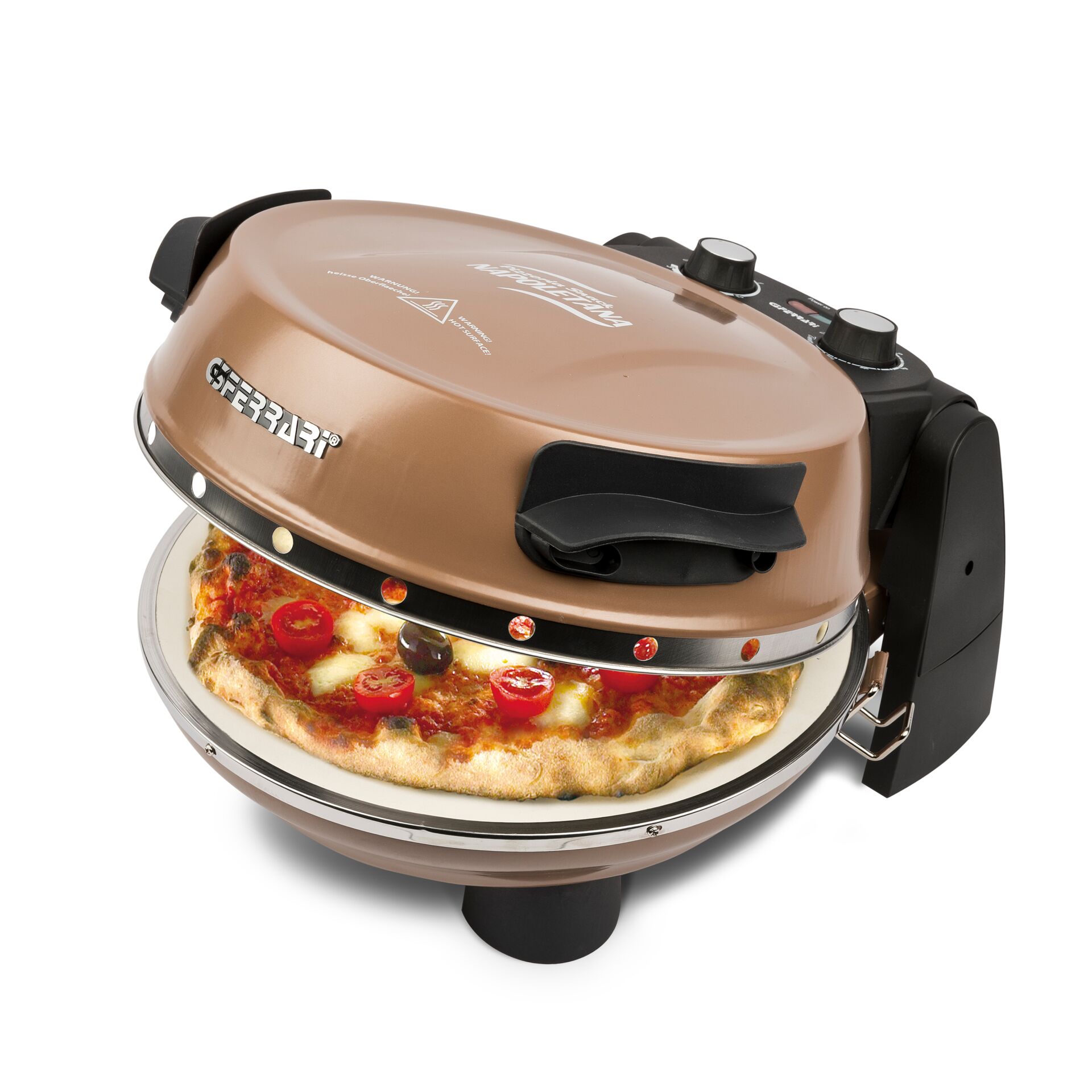 Pizza-Backofen, Thekenmodell, Kupferbraun, Runder Form, Drehknopf