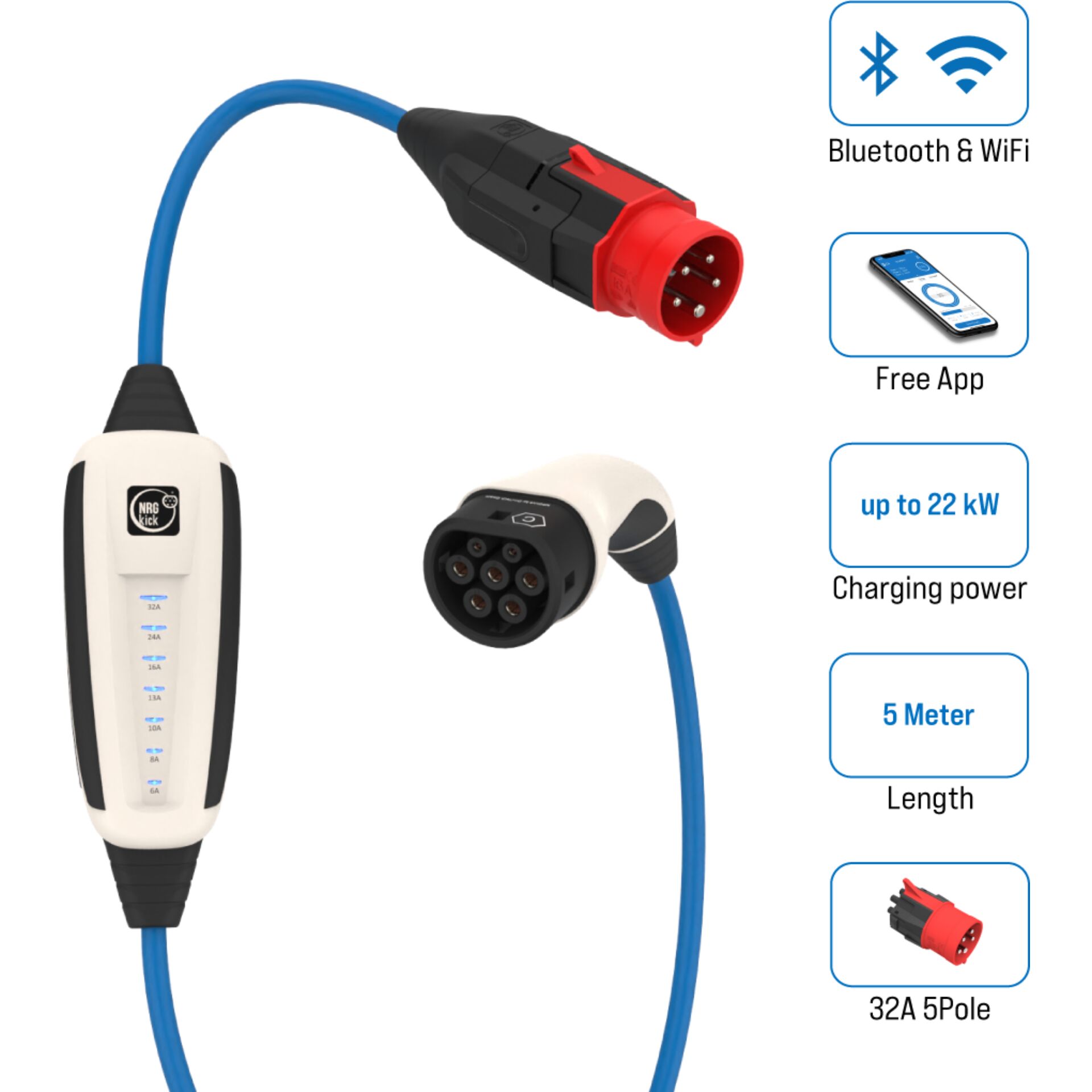 Kabel, elektrischer fahrzeuglader, 7-polig anschluss, Bluetooth WiFi, Ladekabel, 5 meter länge