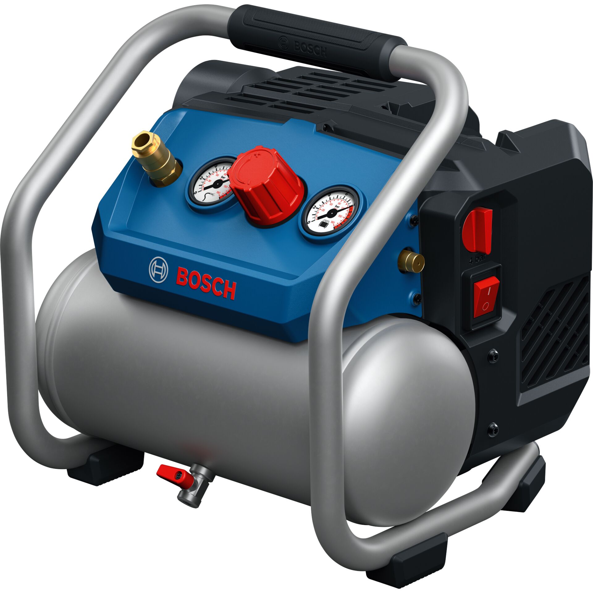 Druckluftkompressor, Kompressor, Blaue Maschine, Manometer, Tragbarer Kompressor