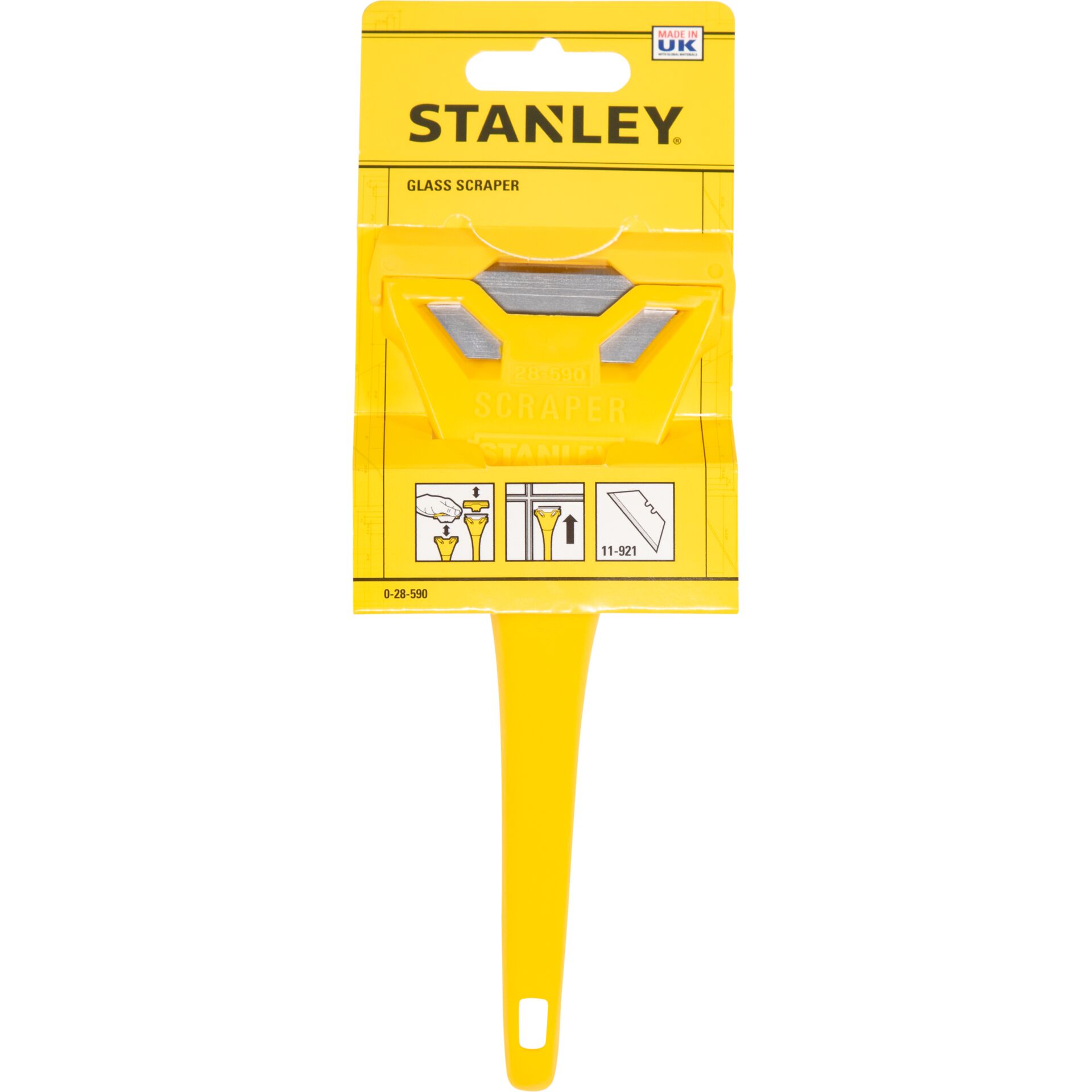 Kantenklebeband?, Kratzer?, Schaber?, Kunststoffgriff?, Scherkantenwerkzeug?, Glass scraper, Stanley scraper, Gelber Griff, Verpackungseinheit, Handwerkzeug