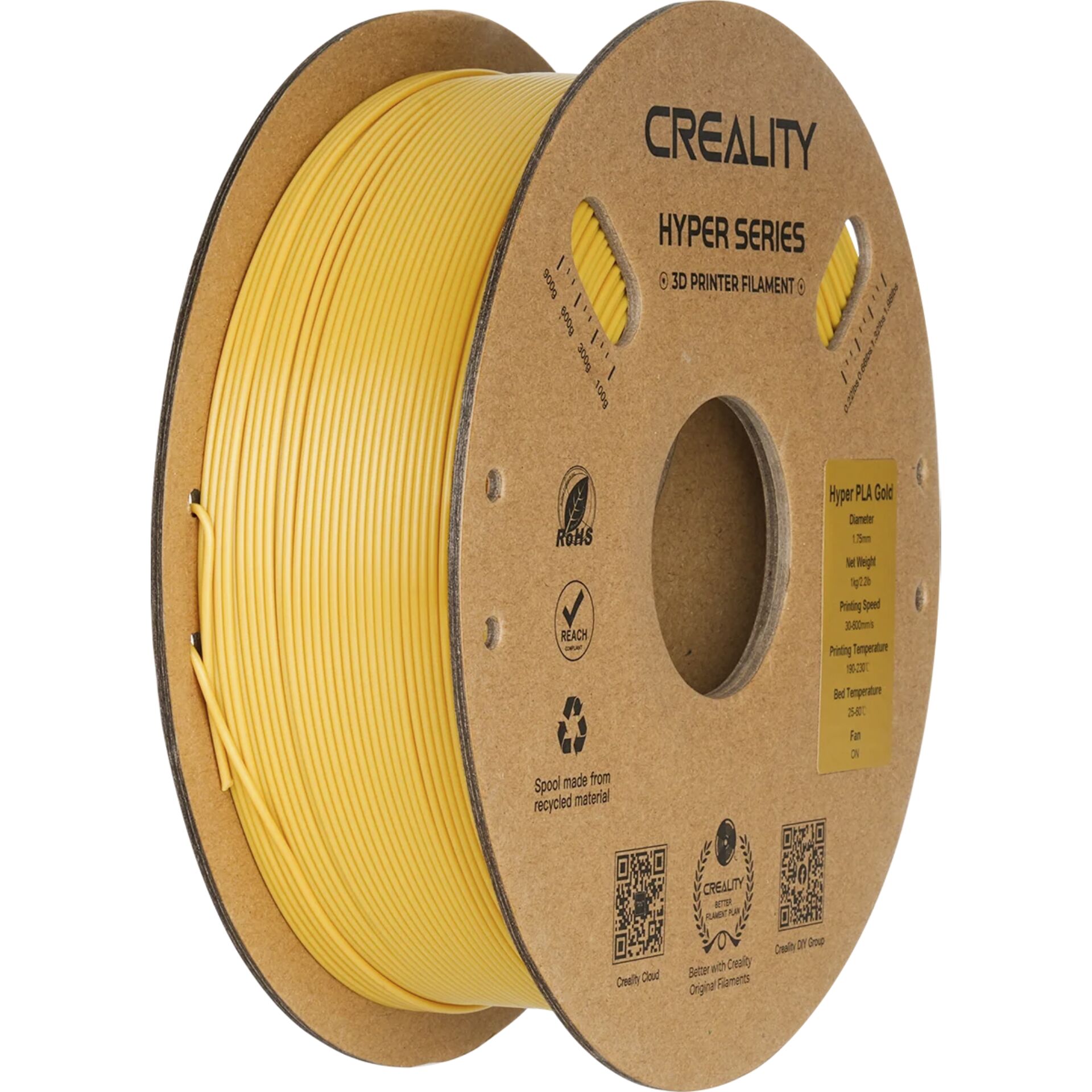 3D-Druck Filament, PLA Filament, Gelb, Spule, Hyper Series