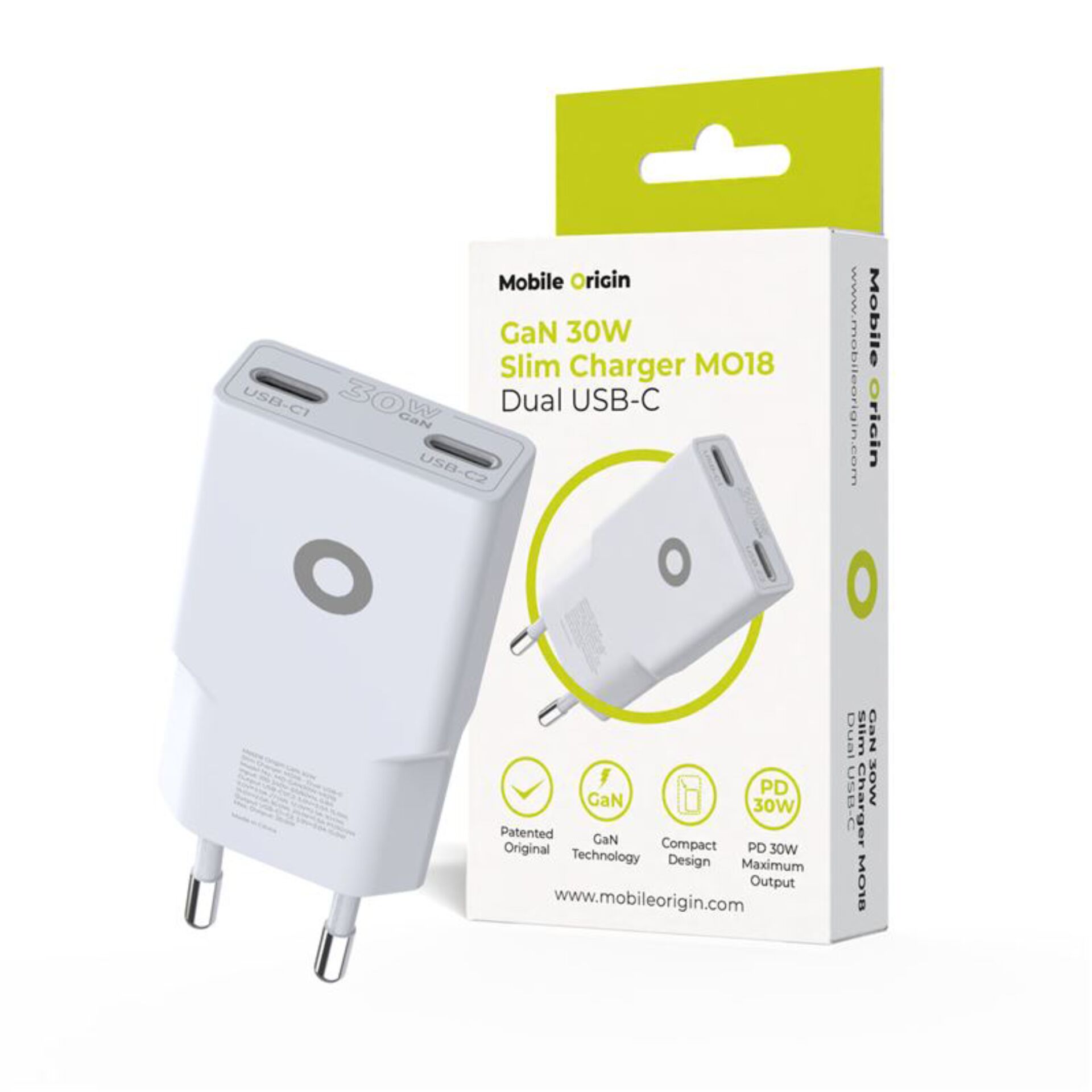 USB-C Ladegerät, Dual USB-C, GaN-Ladegerät, 30W, Wandladegerät