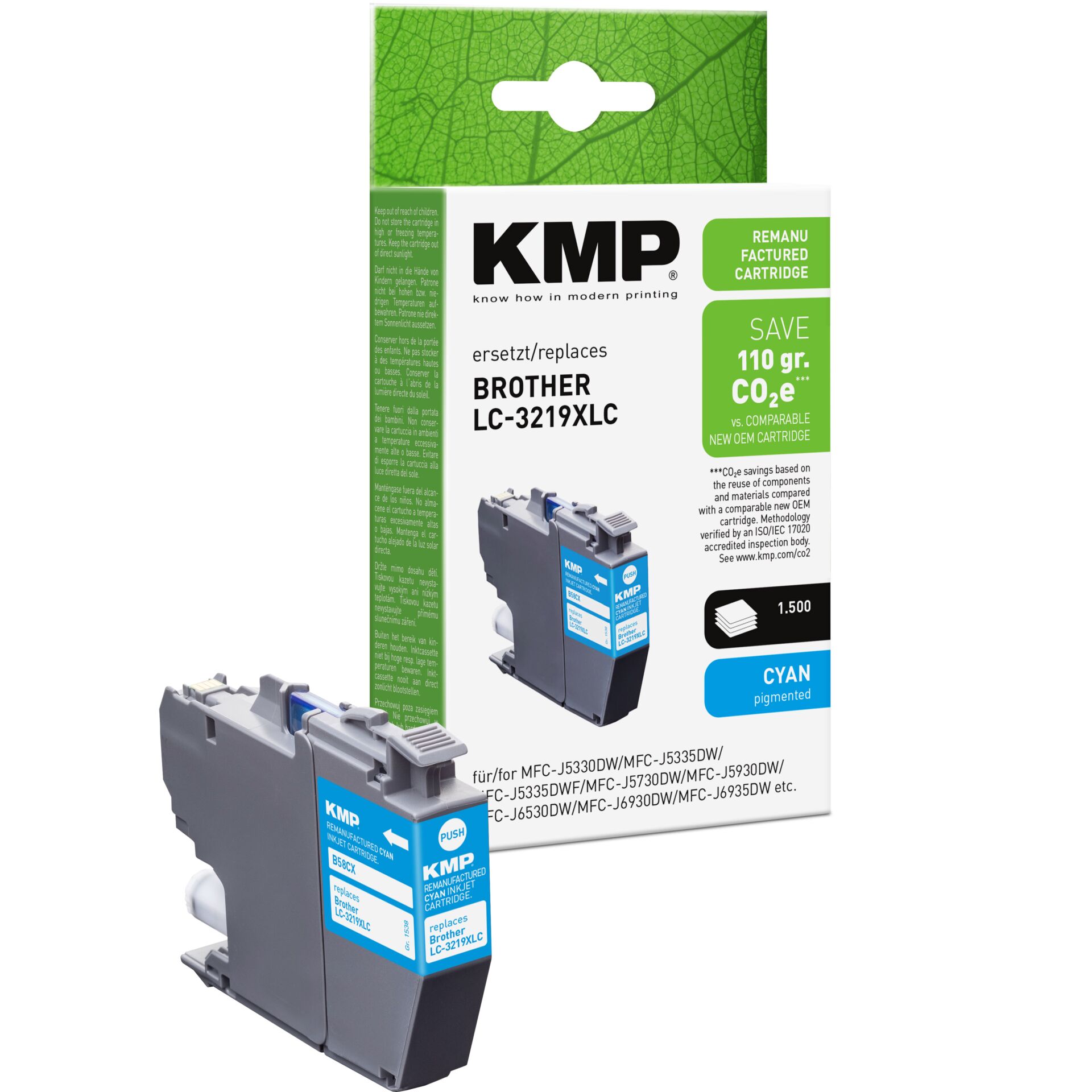 Adapter, Elektronik, Computer-Ausrüstung, Computerausrüstung, QR-Code, Tintenpatrone, KMP Refill, Cyan Pigmented, Brother LC-3219XLC, Druckerzubehör