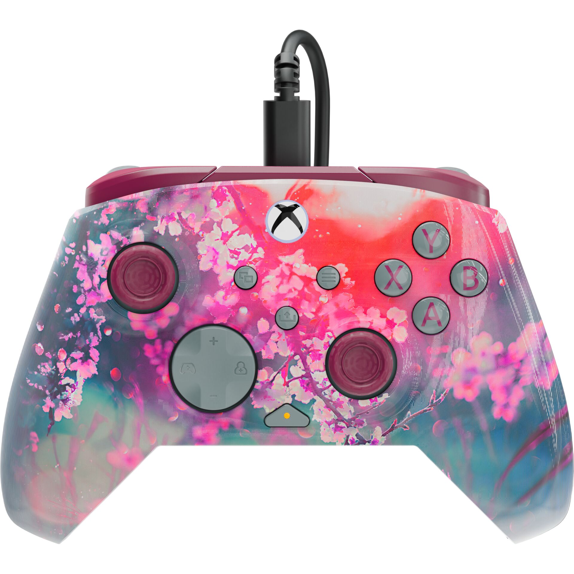 Gaming-Controller, Rosa Blütendesign, Kabelgebundene USB-Verbindung, Xbox-kompatibel, Dualer Analogstick