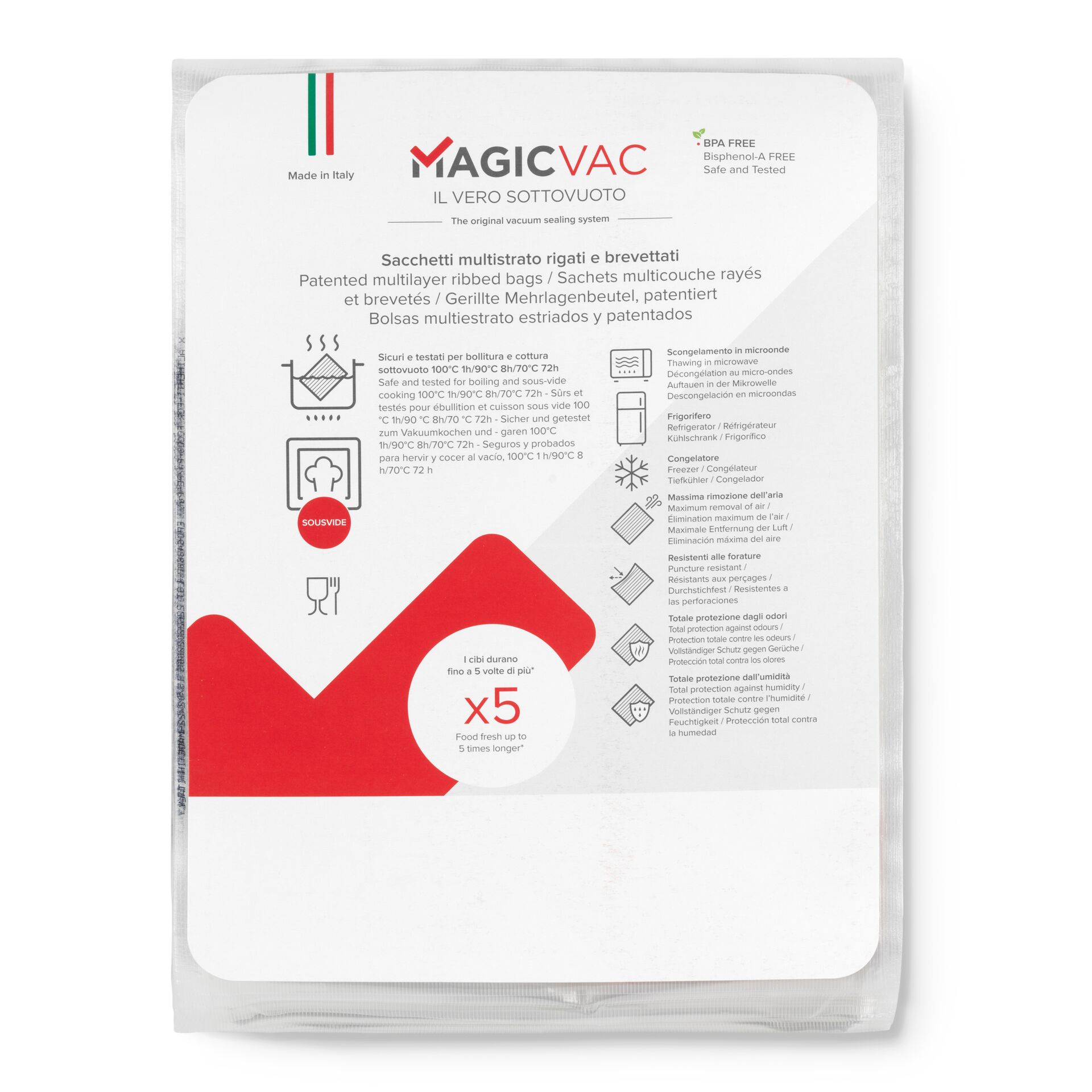 Vakuum-Beutel, Mehrlagig, gerippte Oberfläche, 5 Stück, Made in Italy