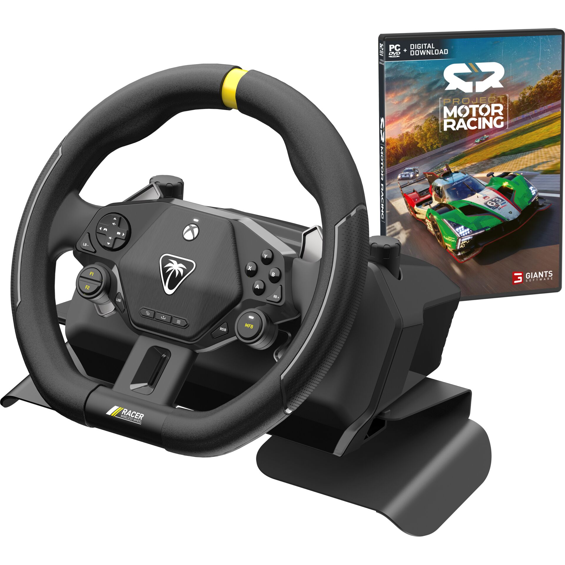 Auto, Transport, Fahrzeug, Lenkrad, Lenkrad, Gaming Steering Wheel, Schwarz, Gelbes Highlight, Pedalstütze, Lenkrad-Controller, Simulationslenkrad, Pedal-Set, Gaming-Studio, Rennsimulation