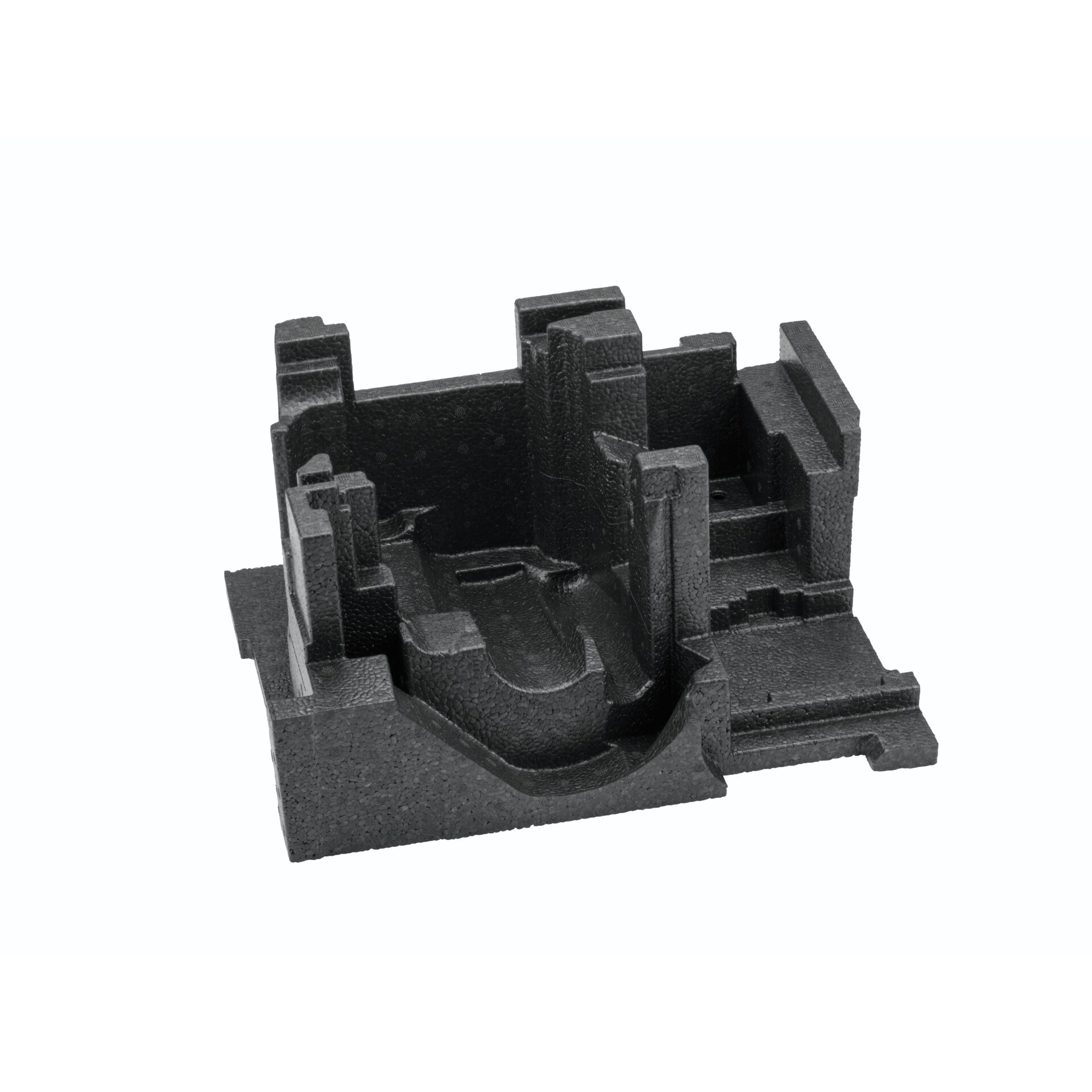 Styrofoam part, Schaumstoffeinsatz, Verpackungsunterlage, Schwarzer Schaumstoffblock, Formmoldierter Schaum